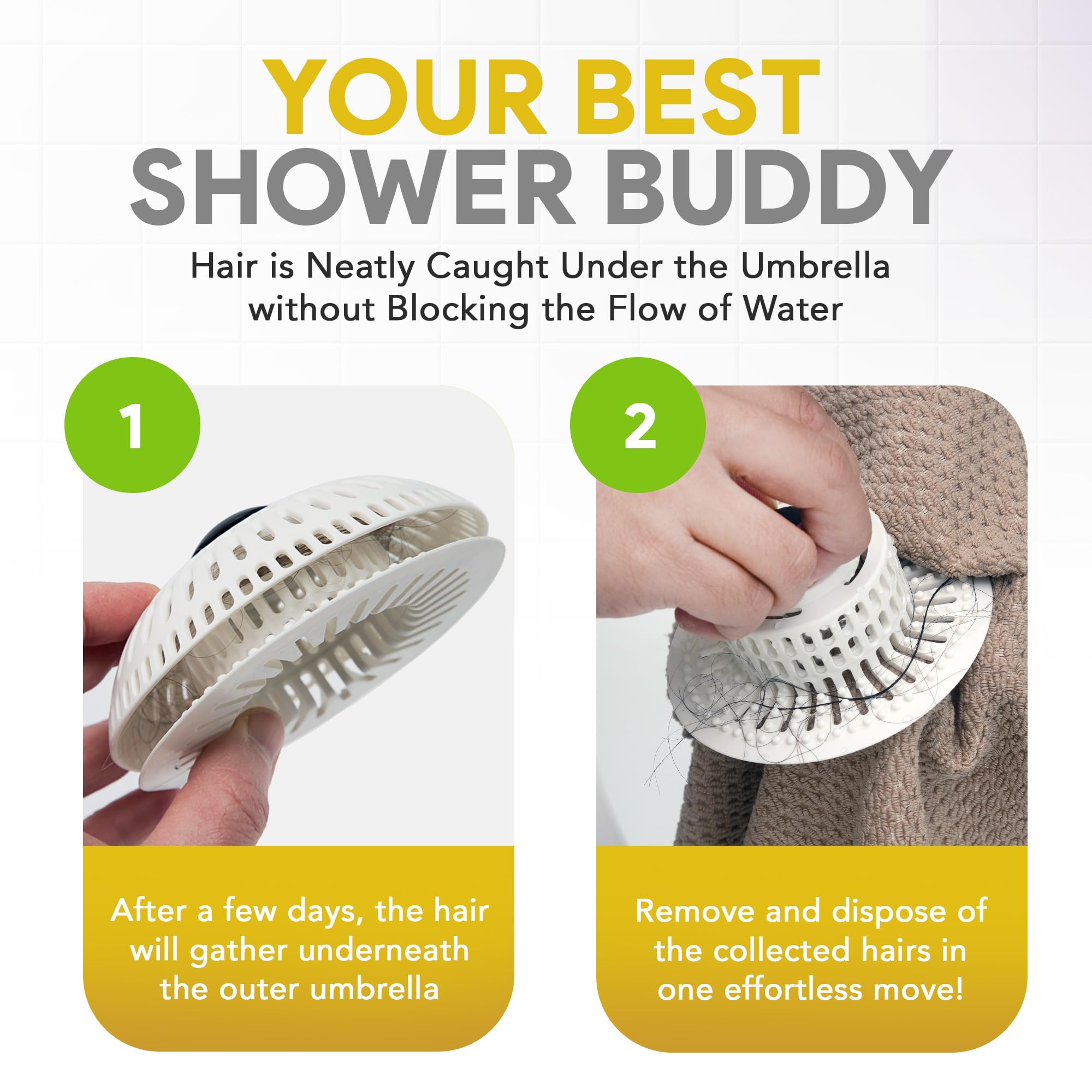 ShowerShroom Stealth Hair Drain Catcher - Catches Hair Out of Sight | Silicone | White 6