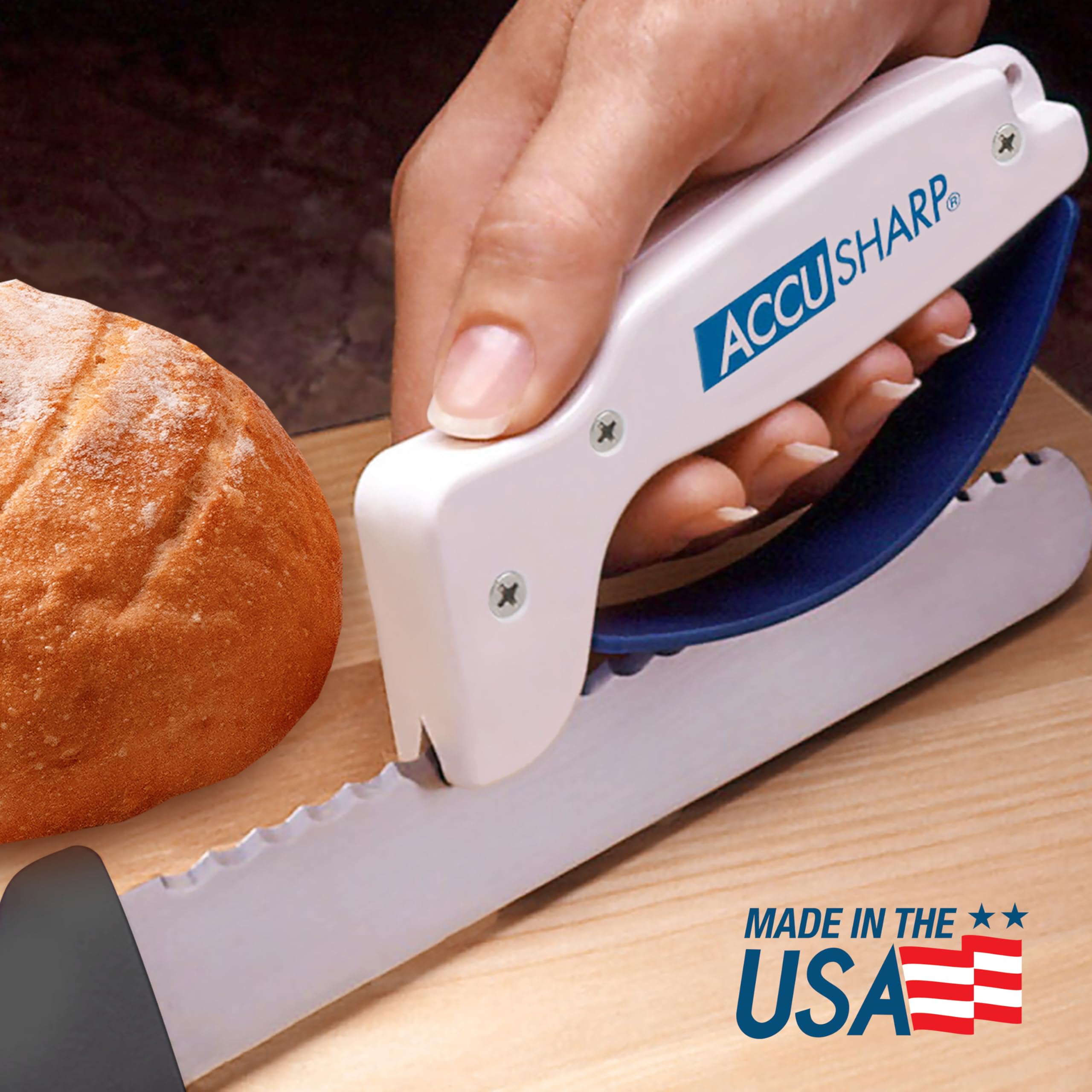 ACCUSHARP Manual Knife Sharpener - Diamond-Honed Tungsten Carbide | Blue & White 8