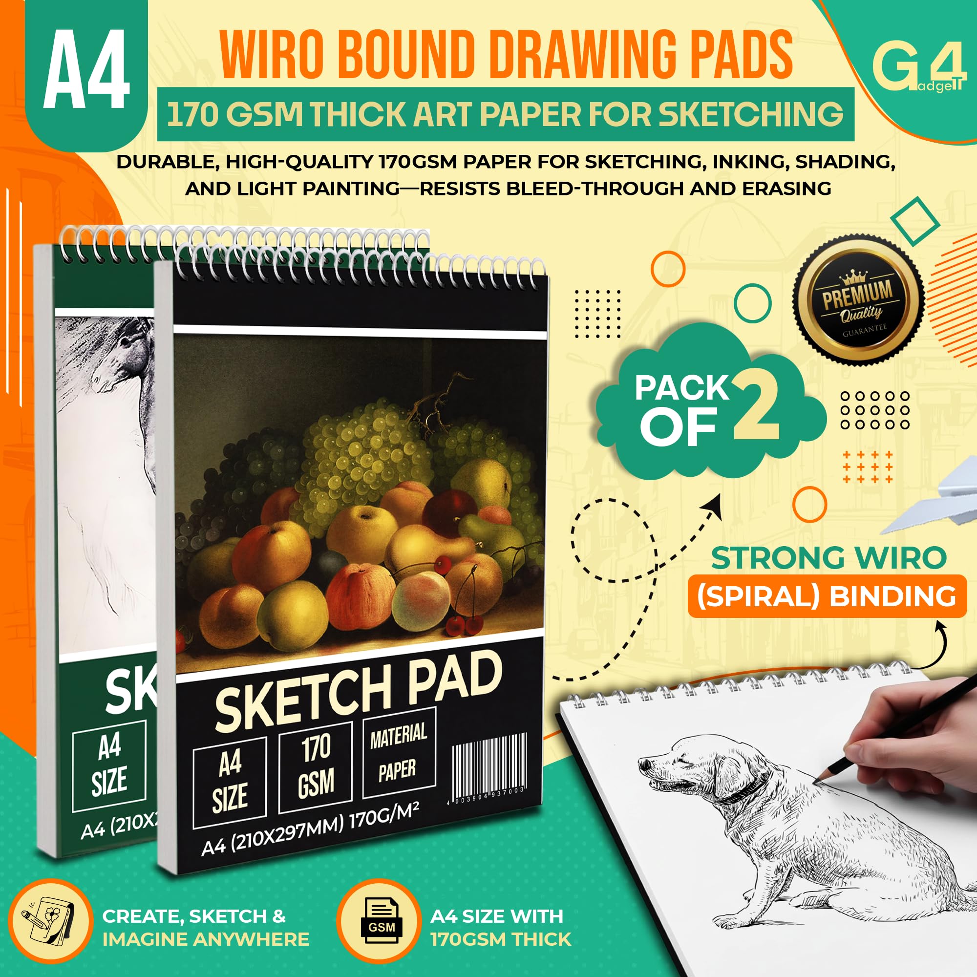 G4GADGET Sketchbook - 2 Pack A3 Drawing Pad | 170 GSM Thick Paper | Wiro Bound 2
