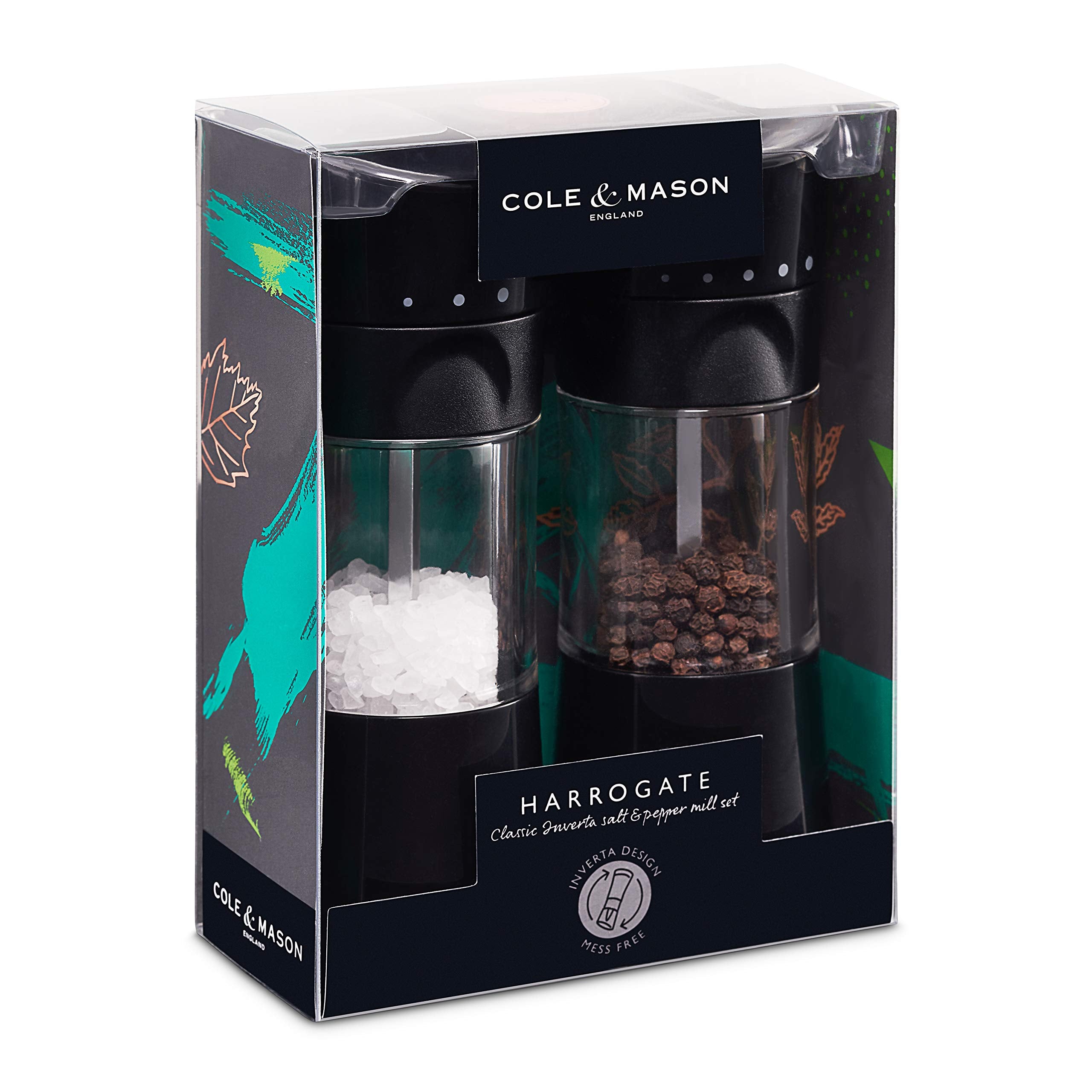 Cole & Mason H306498 Harrogate Black Gift Set | 154mm | ABS Plastic & Ceramic Grinders | Mess Free 2