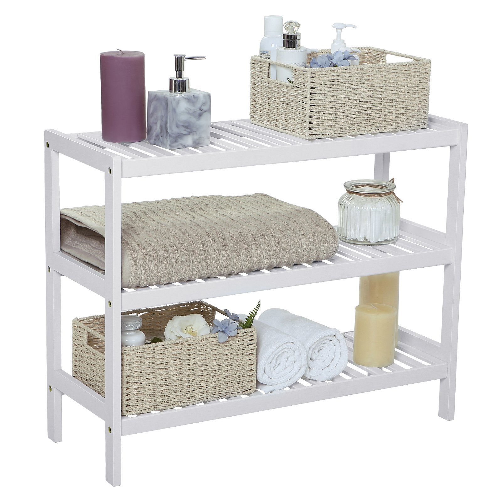 SONGMICS 3-Tier Bamboo Shoe Rack - White Finish | 70cm Wide | 10kg Per Shelf 6