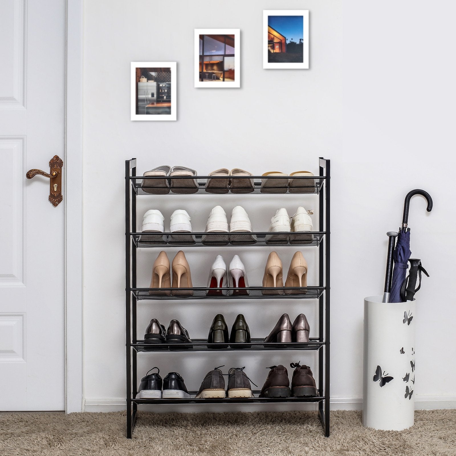 SONGMICS 5-Tier Stackable Shoe Storage Shelf - Metal Frame | Holds 15-20 Pairs | Black