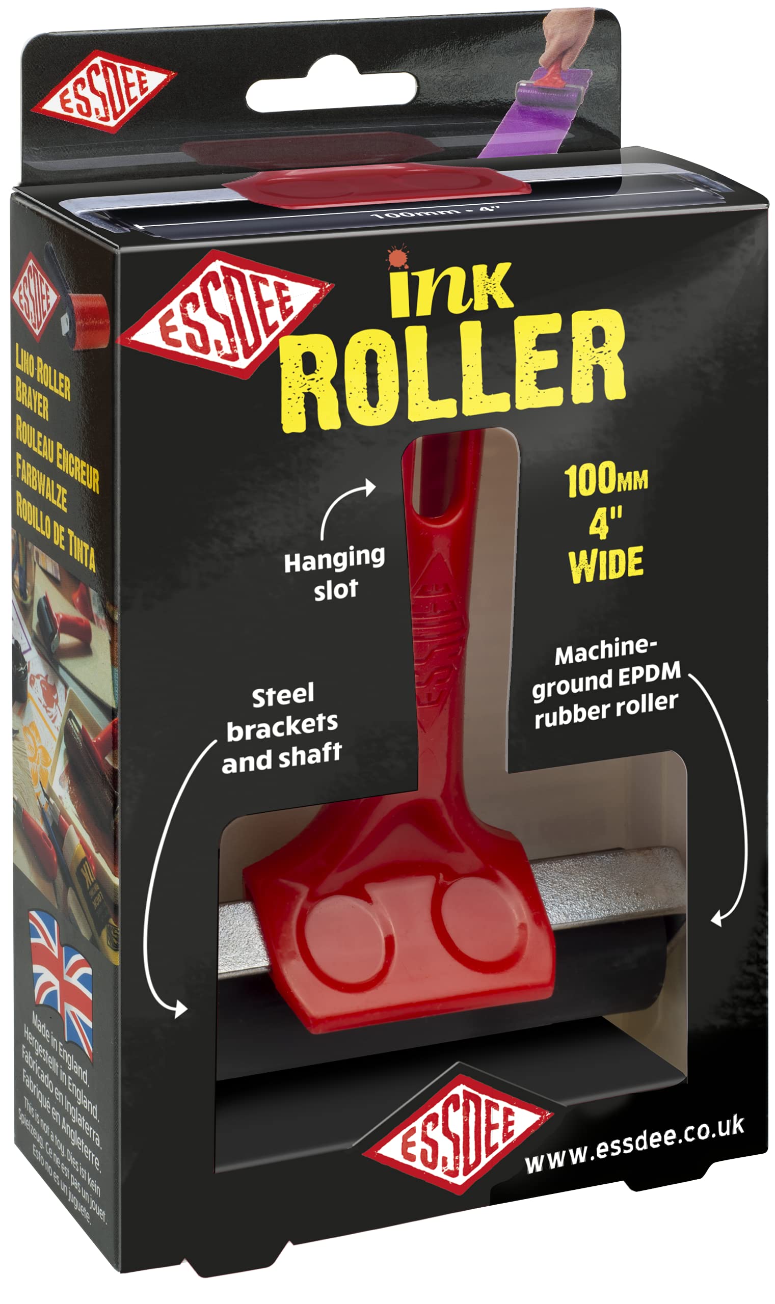 ESSDEE Relief Printing Ink Roller/Brayer - 100mm Red Plastic Roller | Machine-Ground Surface 1