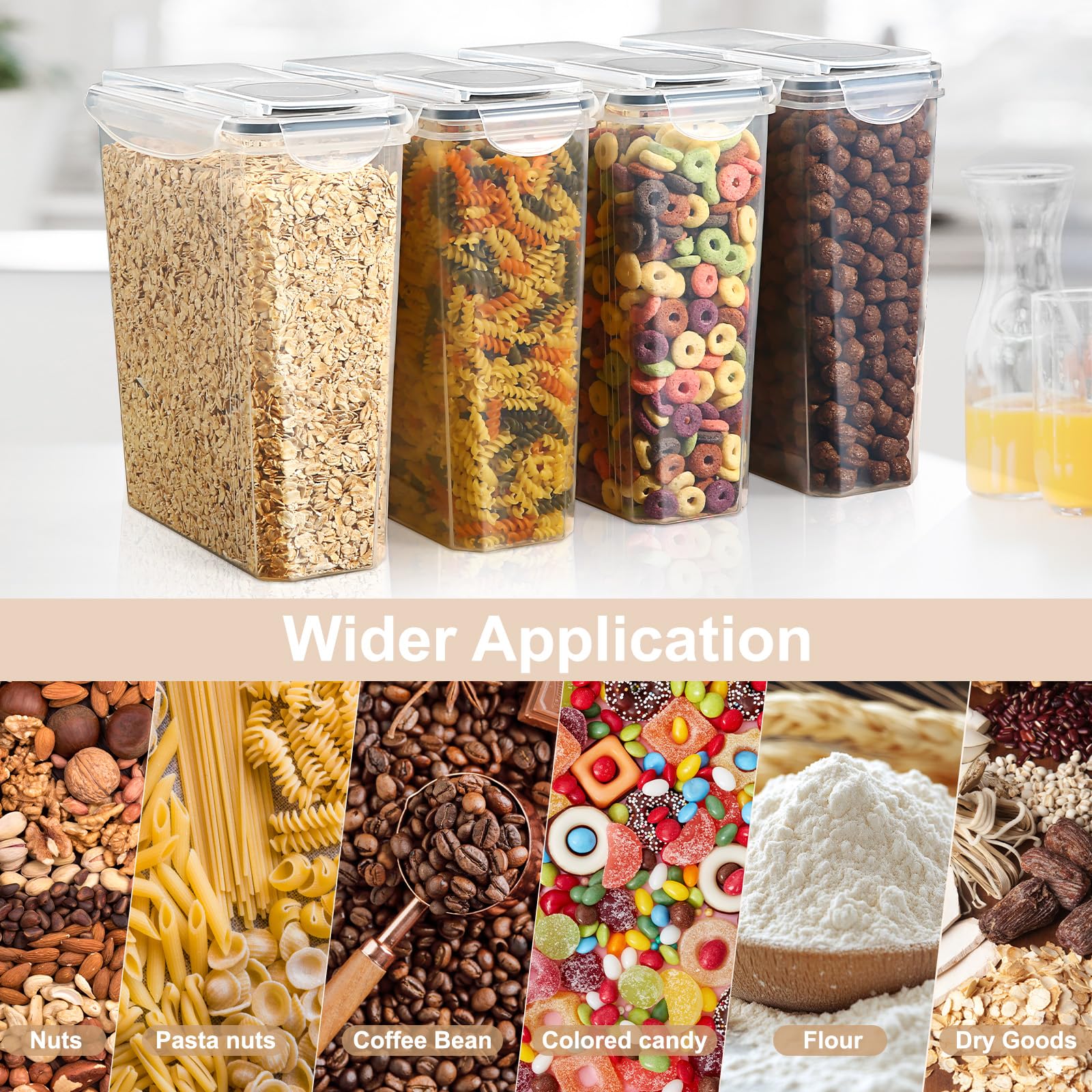 YASHE 3-Piece Airtight Cereal Storage Containers | 3.7L Large Capacity | BPA Free PP Plastic 6