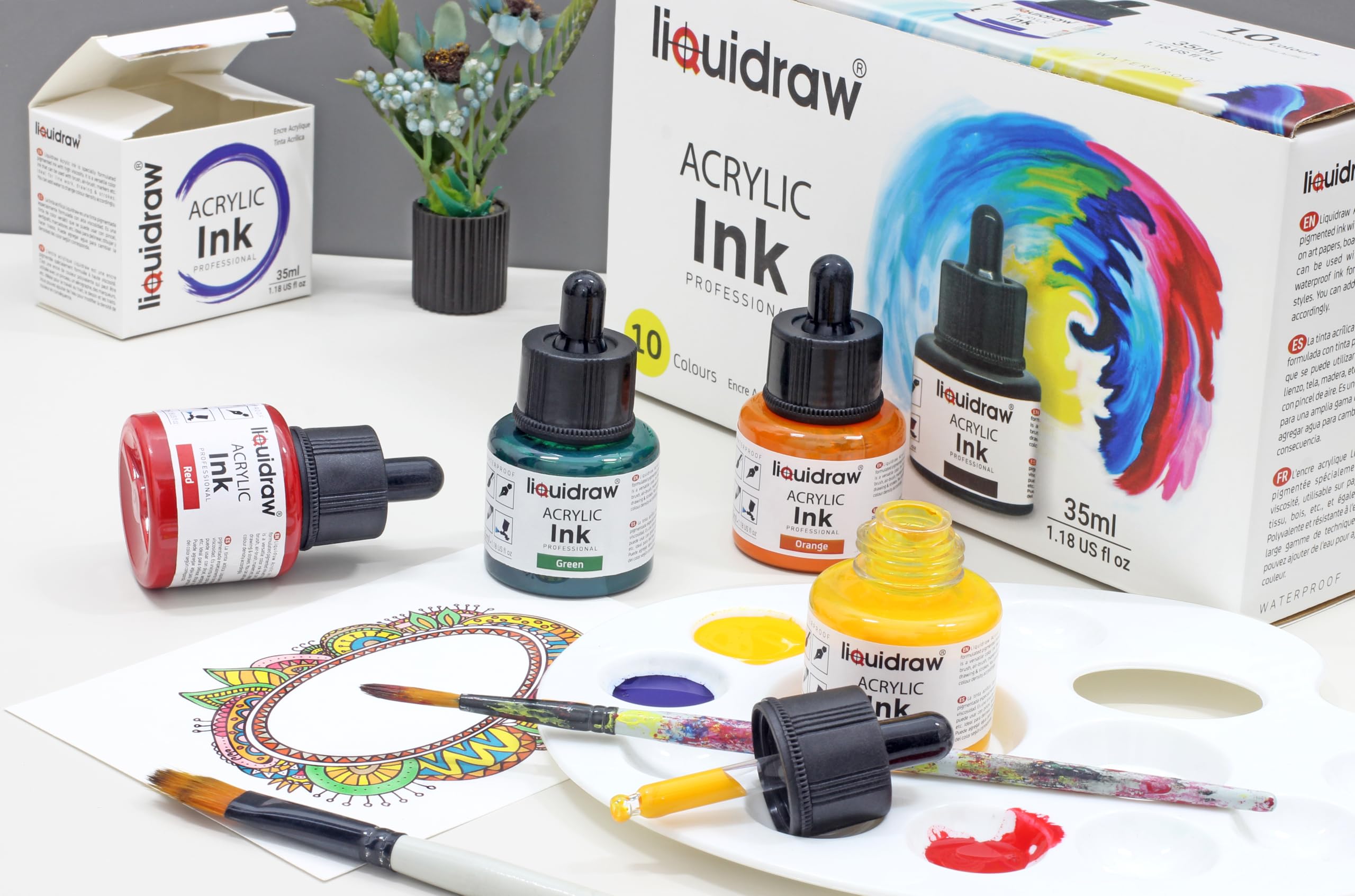 Liquidraw Acrylic Drawing Ink - 10 Assorted Colours | 35 ml Bottles 4