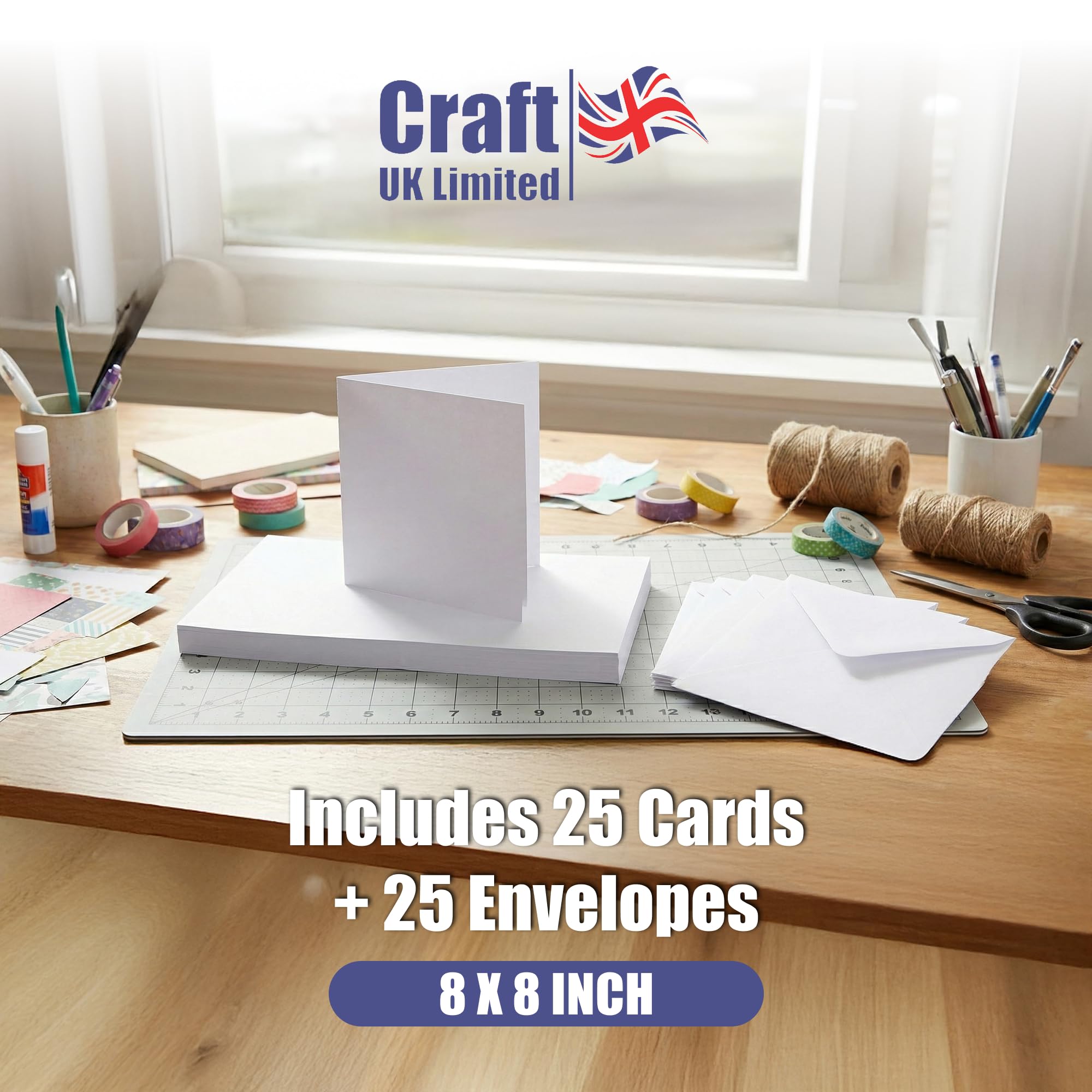 Craft UK 8x8 Inch Card Blanks and Envelopes Pack of 25 - 300gsm White Card 3