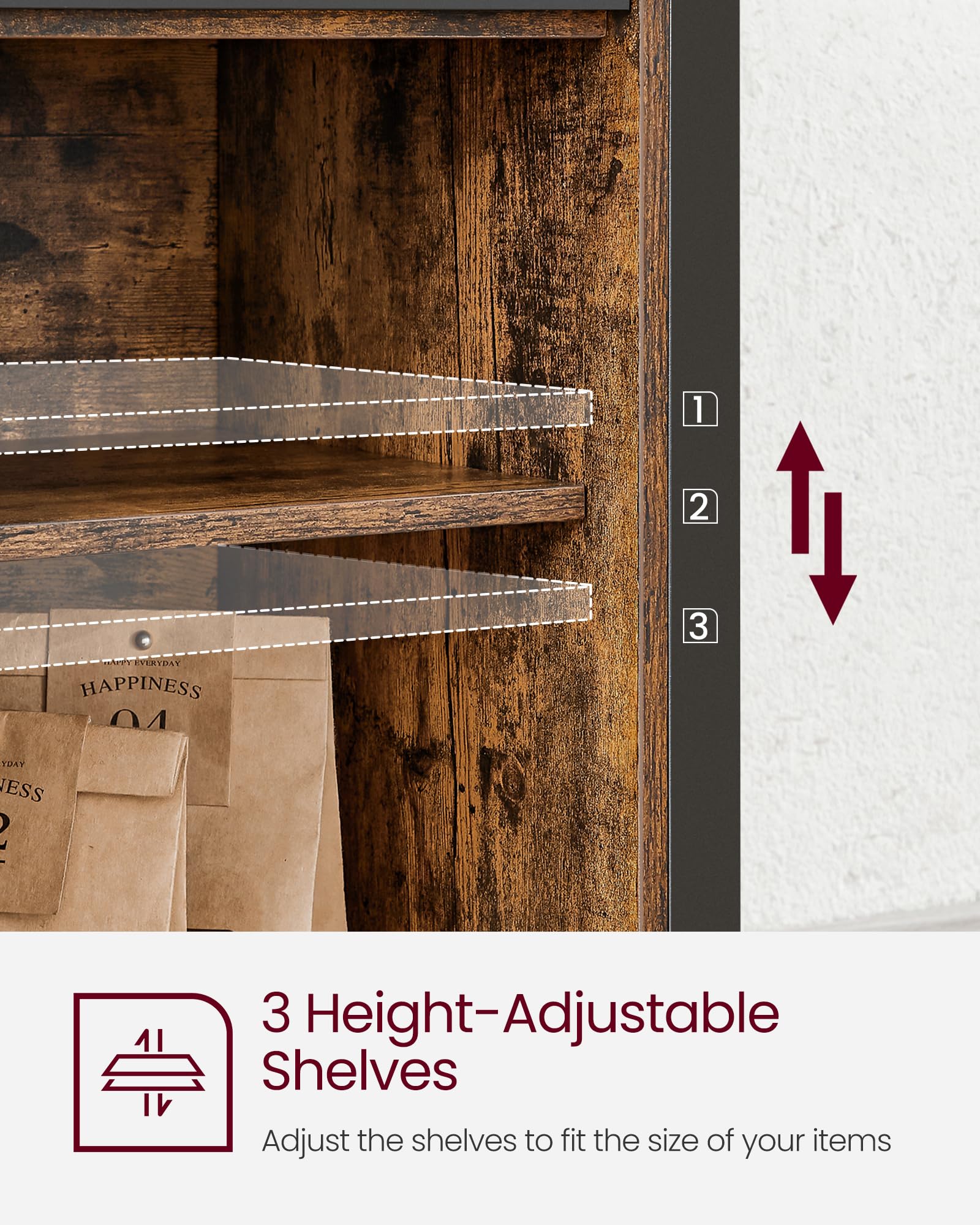 VASAGLE Sideboard Storage Cupboard with 2 Sliding Barn Doors | Rustic Brown & Black | 1000mm Wide 7