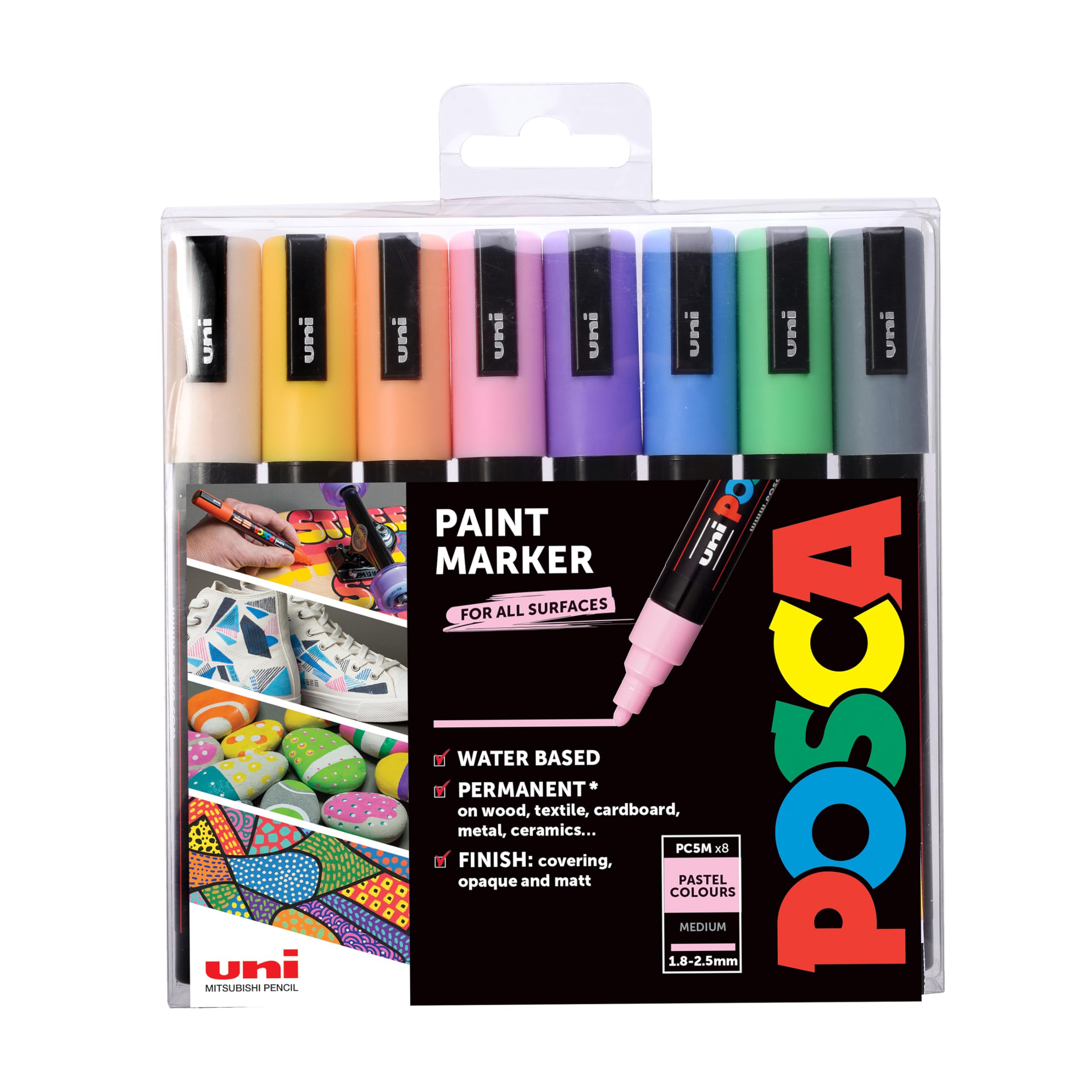 Posca PC-5M Acrylic Paint Markers - Bullet Tip | 8 Count Pale Set | Multi-Surface Use 1