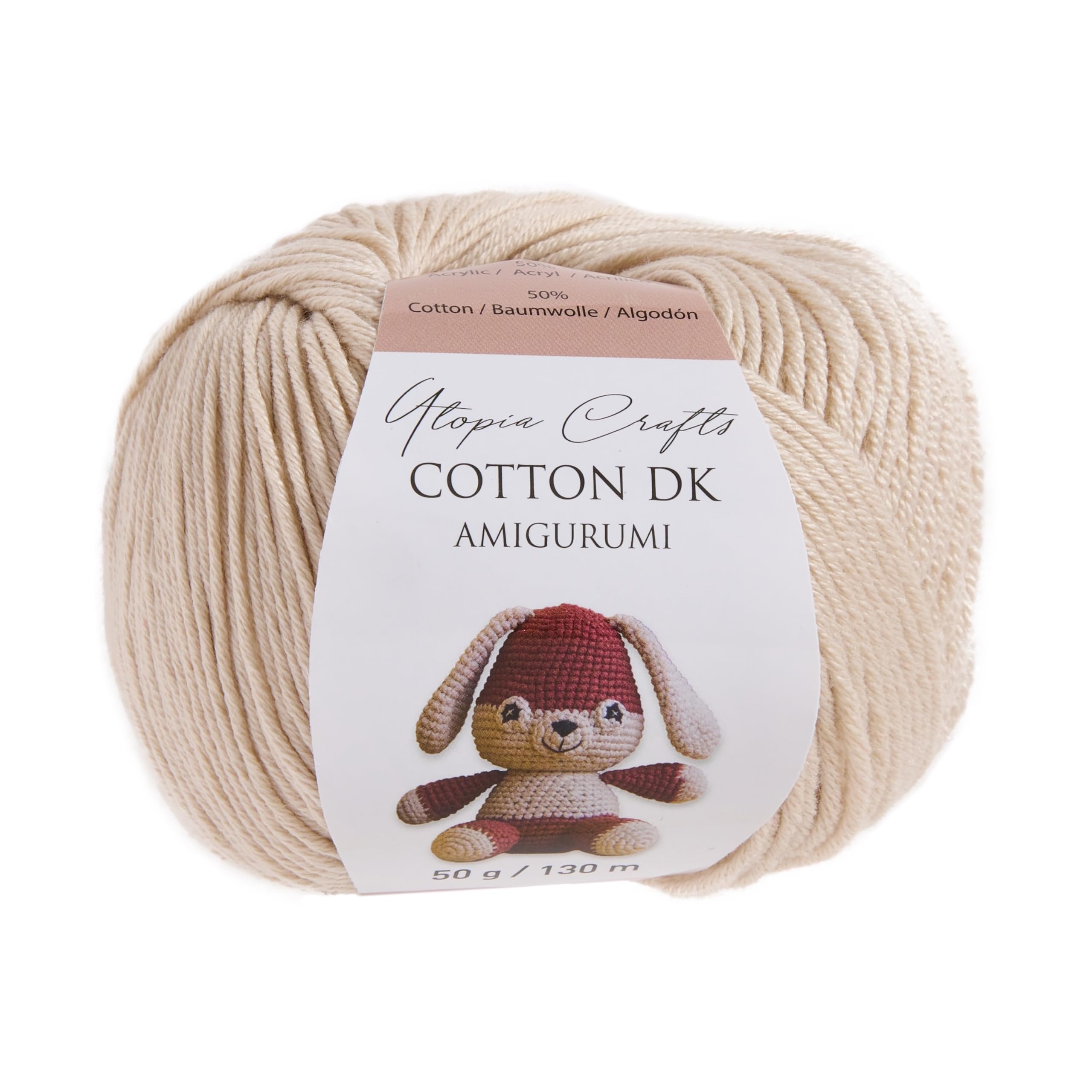 Utopia Crafts Amigurumi Cotton DK Yarn - 50g Beige | 50% Cotton/50% Acrylic Blend | OEKO-TEX Certified 1