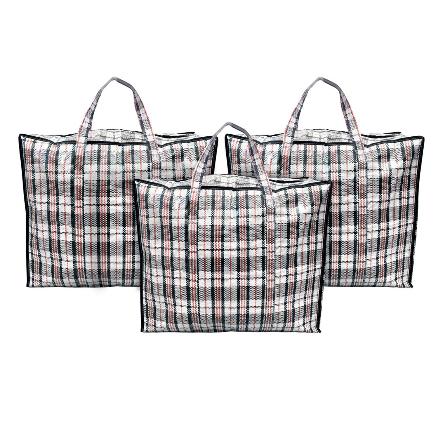ANSIO Reusable Laundry Storage Bags with Zips for Clothing & Wardrobe Storage, 60L x 25W x 50H cm, Pack of 3, Black 1