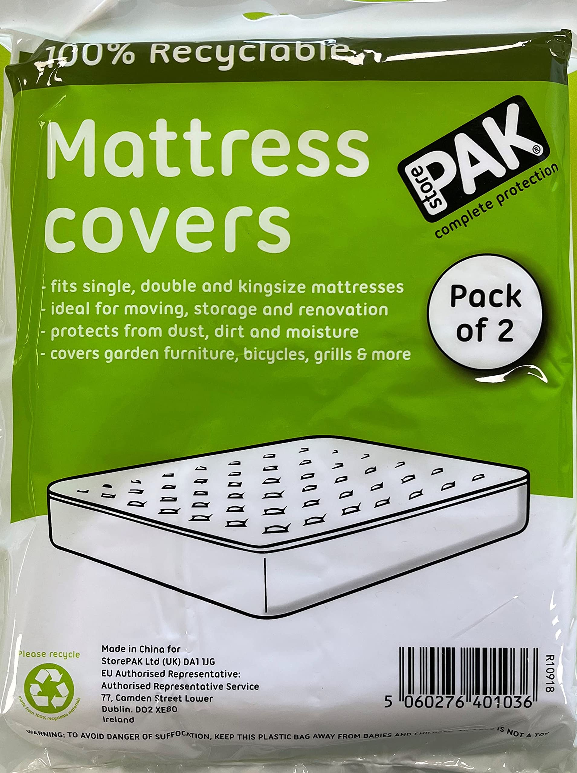StorePAK 2PK King Size Mattress Cover Bags - Strong Plastic for Moving & Storage | Water Proof 1