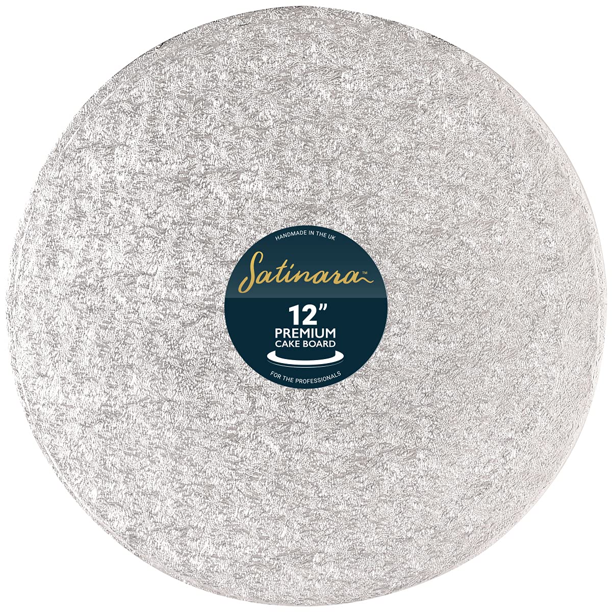 Satinara 12 Inch Round Cake Board - 12mm Thick Silver Foil Covered Drum | Single Pack 1