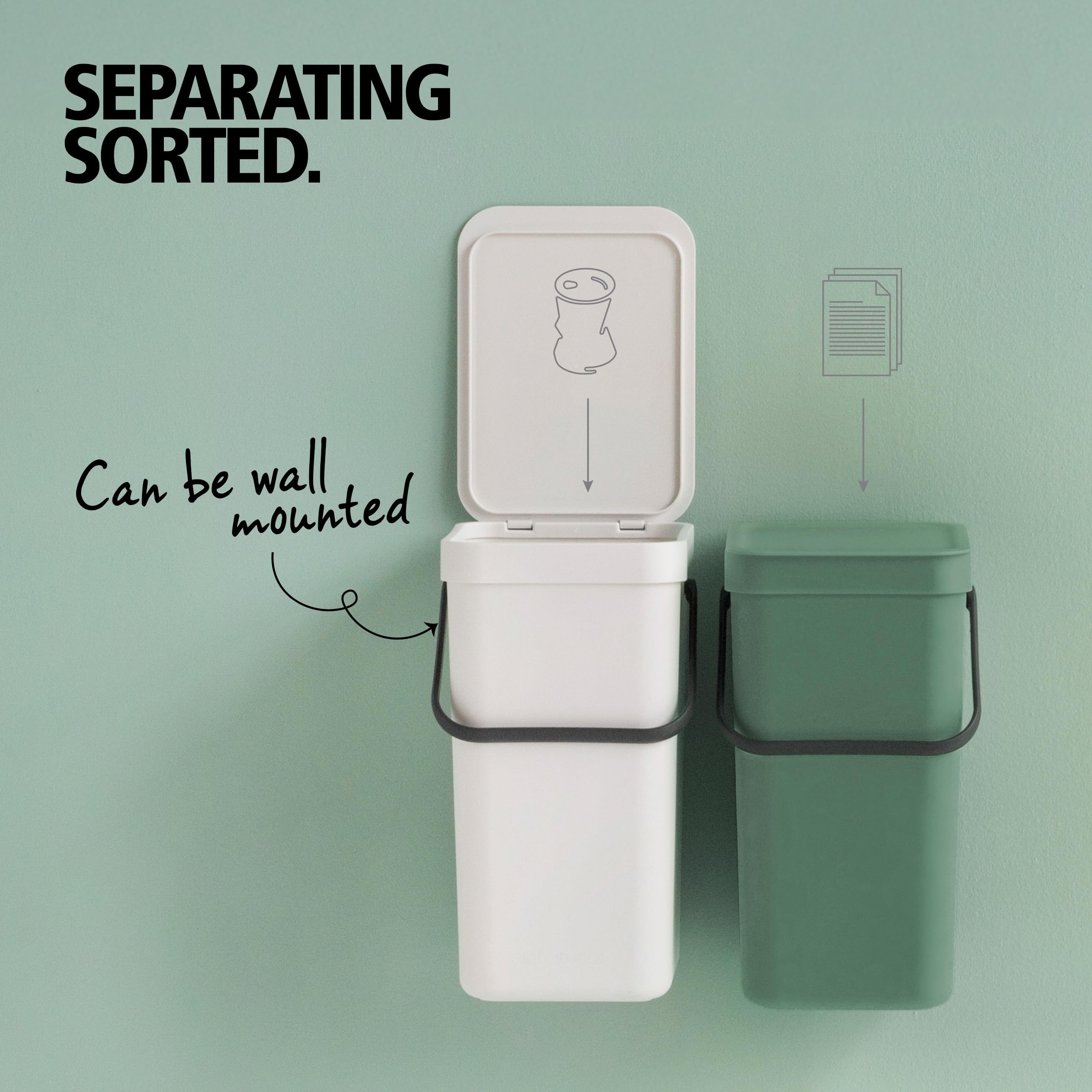 Brabantia Sort & Go Food Waste Bin - 6L Capacity | Jade Green | Space-Efficient Plastic 6
