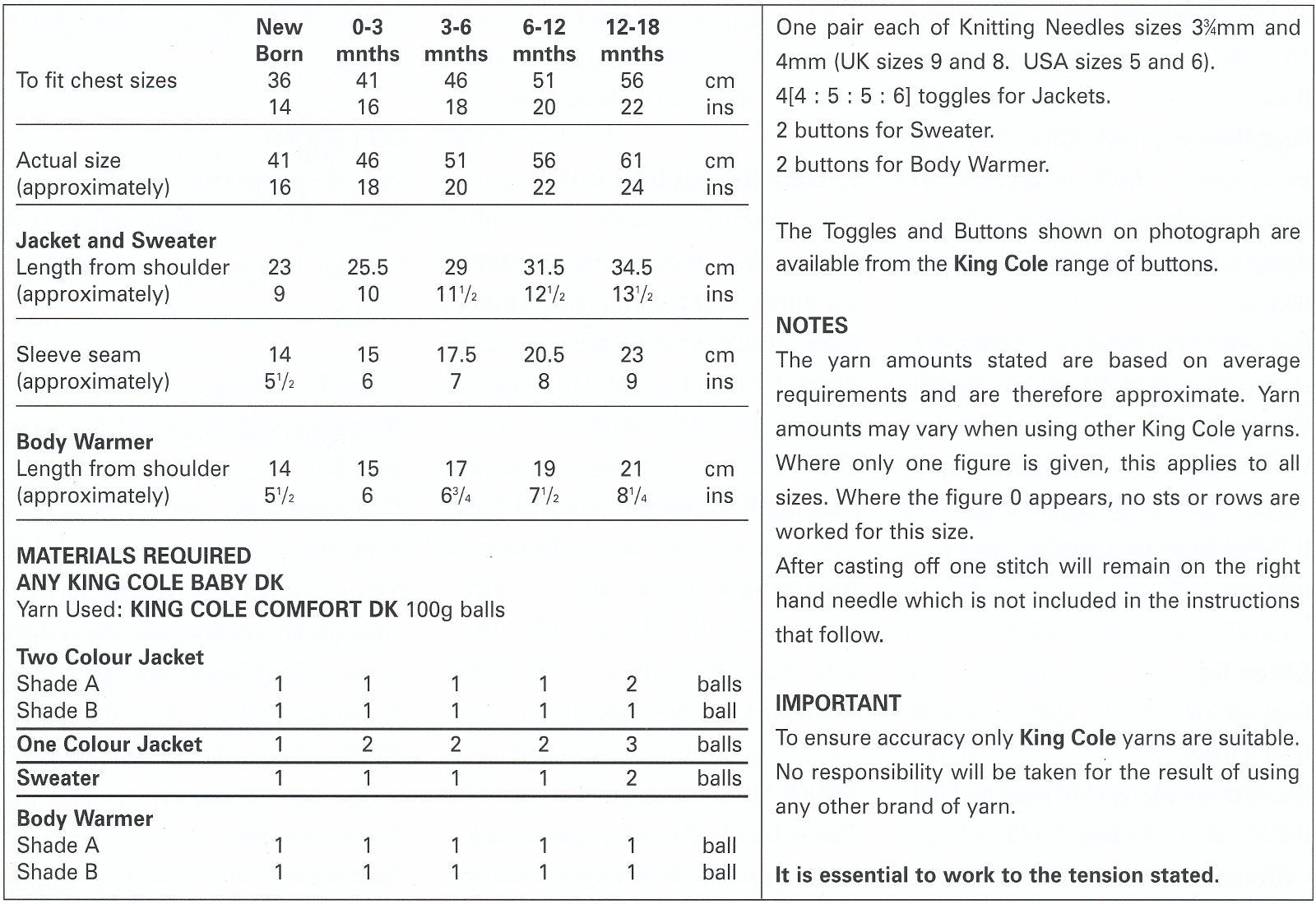 King Cole Baby Comfort DK Knitting Pattern 3013 | Sizes 14'-22' Chest 2