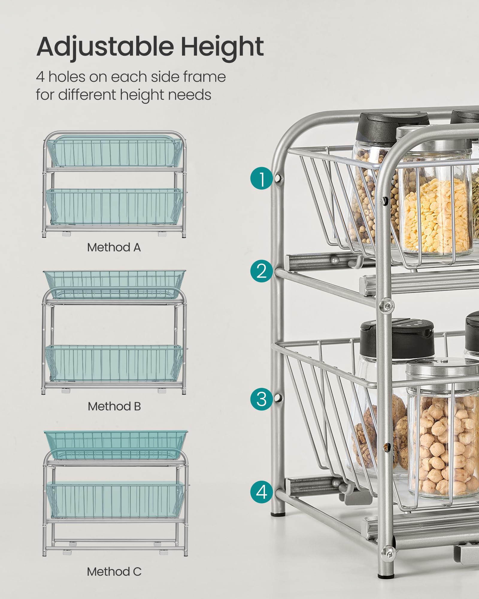SONGMICS Set of 2 Under Sink Storage Organisers - 2-Tier, Adjustable, Rust-Resistant Steel 4