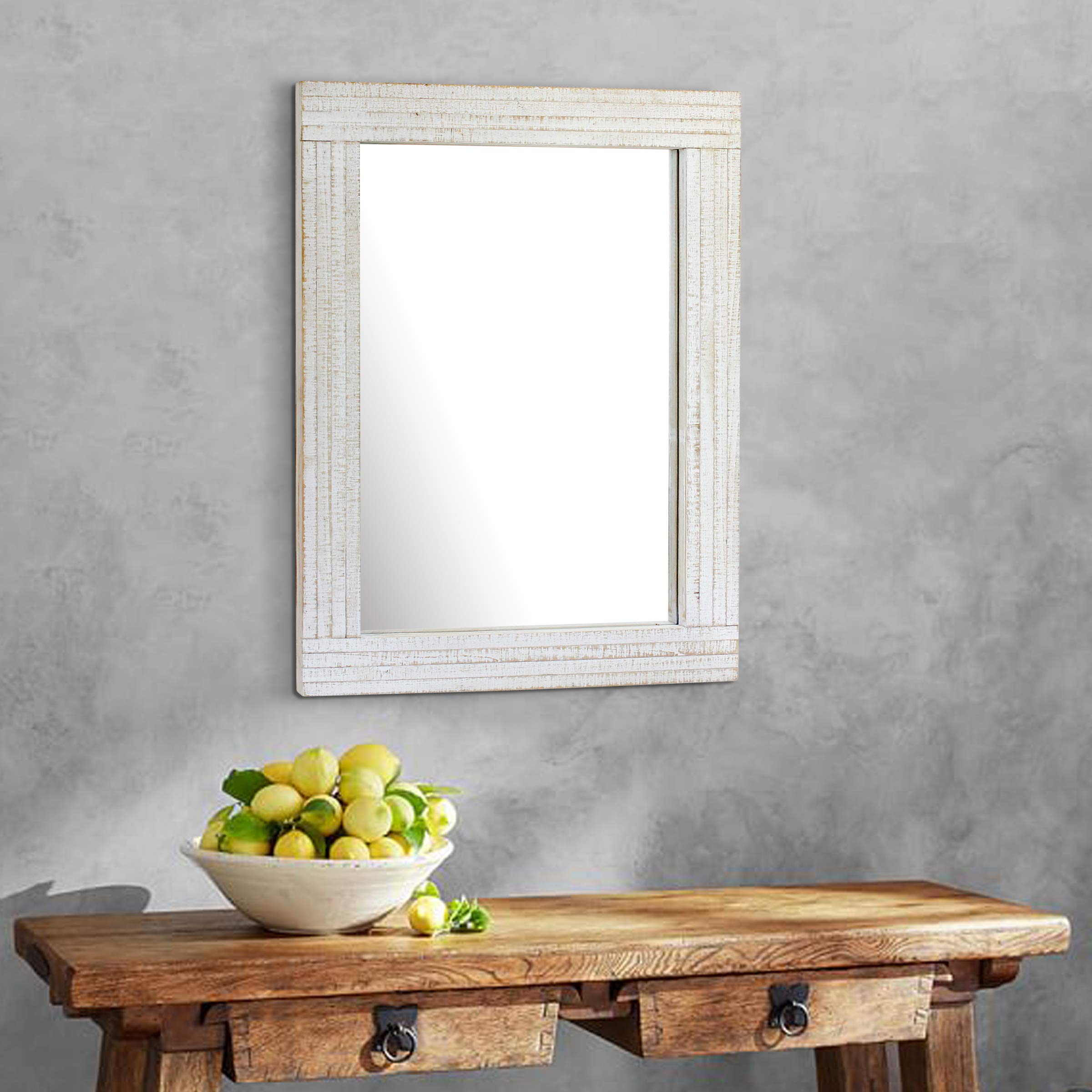 Stonebriar Rustic Rectangular Wall Mirror - Worn White Wood Frame | 24" x 18" 7