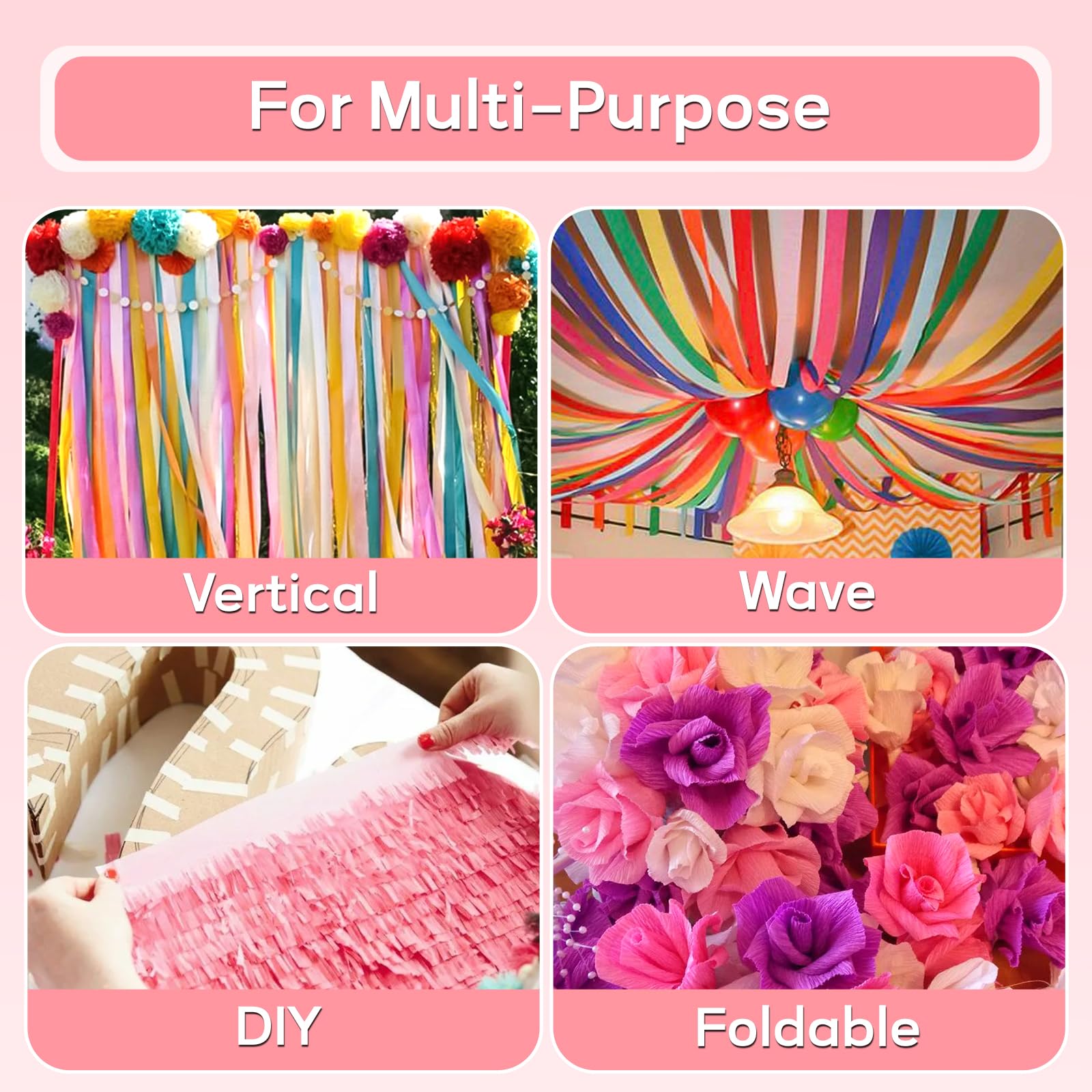 MOXYOY Crepe Paper - 10 Rolls Hanging Rainbow Streamers | 3.5cm x 10m Each | Vibrant & Durable 6