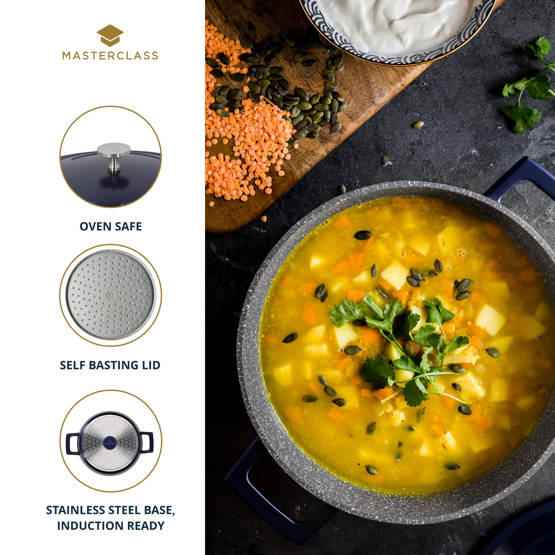 MasterClass Cast Aluminium Casserole Dish - Lightweight, Induction Compatible | 20cm, 2.5L, Blue 5