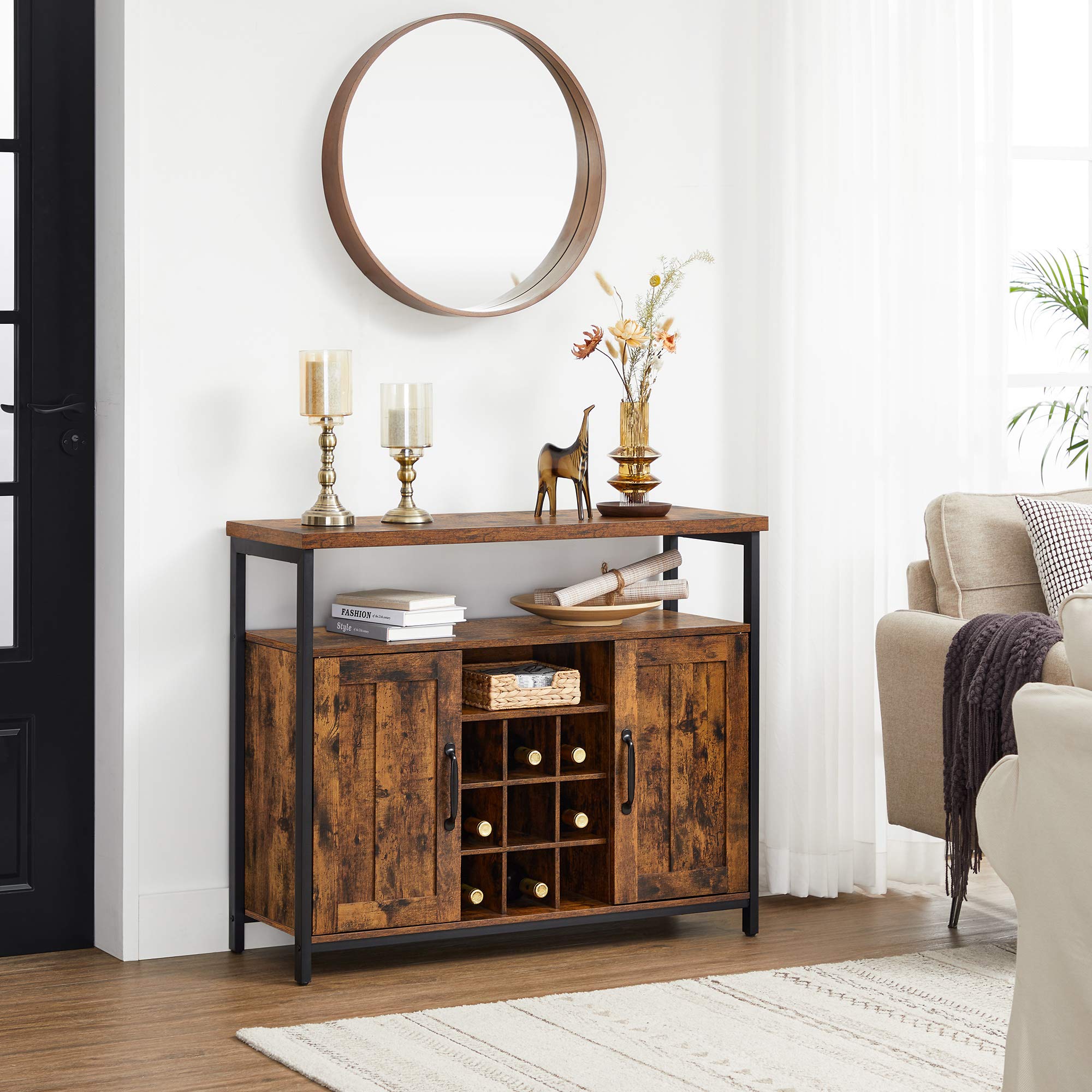 VASAGLE Storage Cabinet Sideboard Buffet Table with Wine Holder | Brown Engineered Wood | 1000mm Width 8