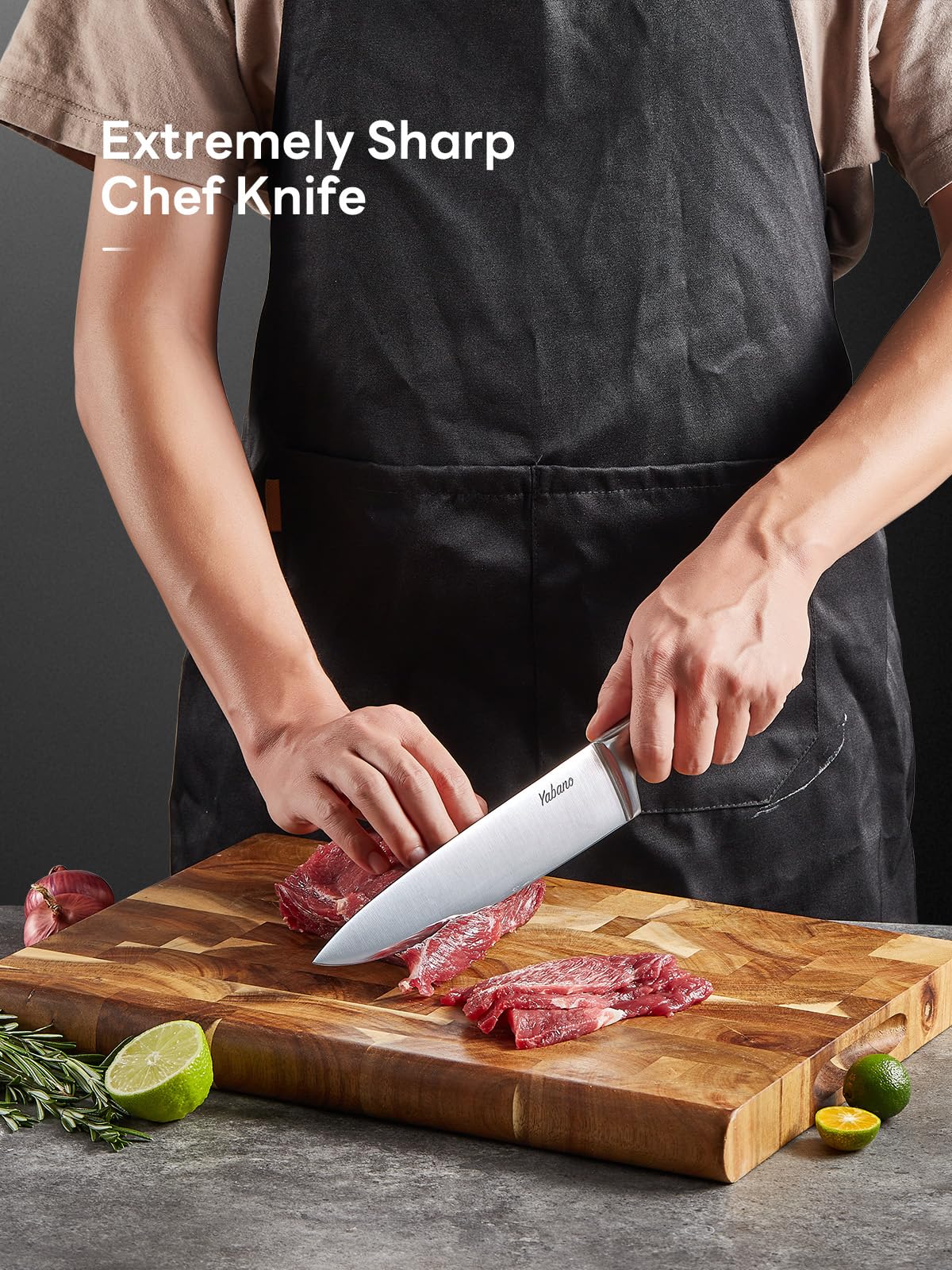 Yabano 7 Piece Kitchen Knife Set with Block | German Stainless Steel | Full-Tang 4