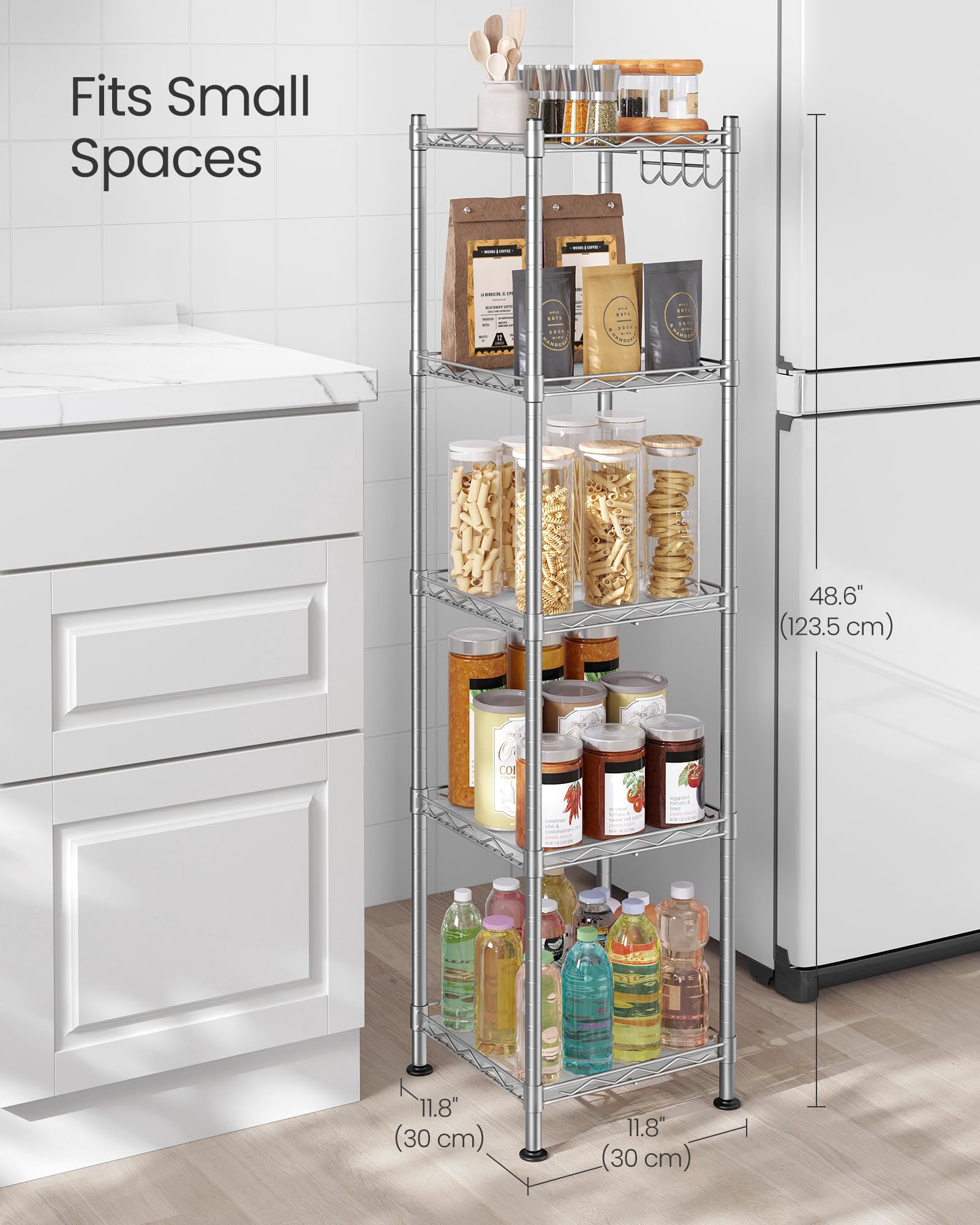 SONGMICS Bathroom Shelf - 5-Tier Metal Storage Rack | 20kg/Shelf Load | Adjustable Height 3