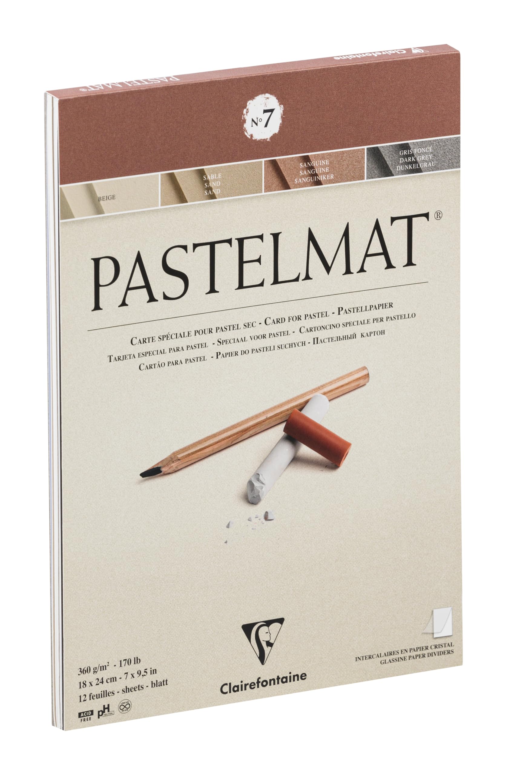 Clairefontaine Pastelmat Glued Pad - 12 Sheets for Dry & Wet Pastel Techniques | 18x24 cm | 280g 1