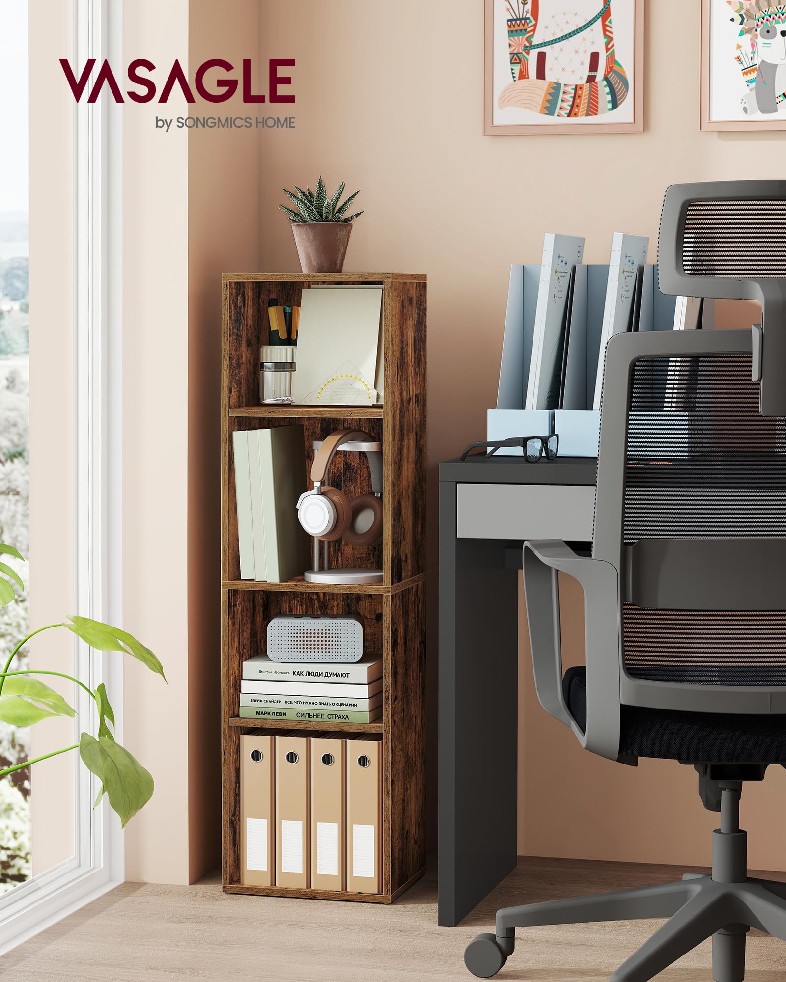 VASAGLE CUSTOS Collection 4-Tier Cube Bookcase Storage Shelf | Rustic Brown | Adjustable Shelves 2