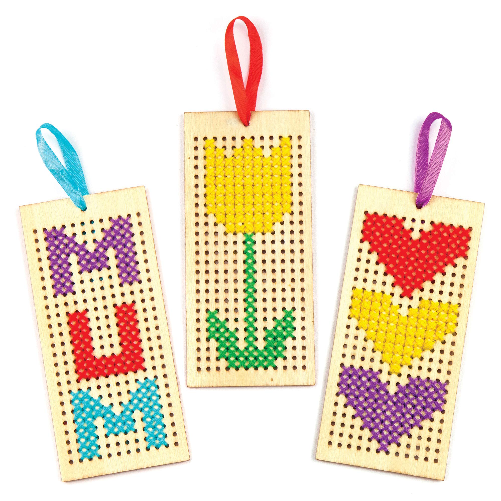 Baker Ross AR141 Bookmark Cross Stitch Kits for Beginners - 4 Pack, Assorted Colors 5