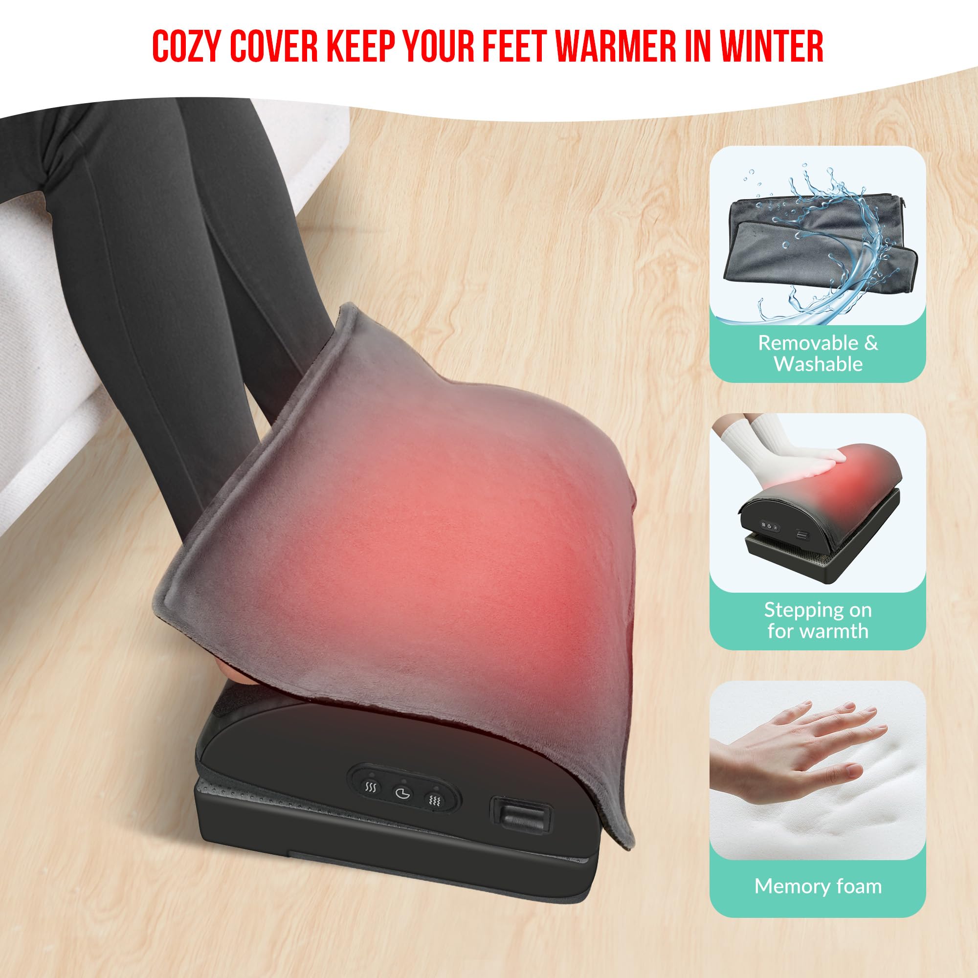 Snailax Heated Foot Rest Under Desk with Vibration Massage | Double Layer Adjustable Height | Memory Foam 8
