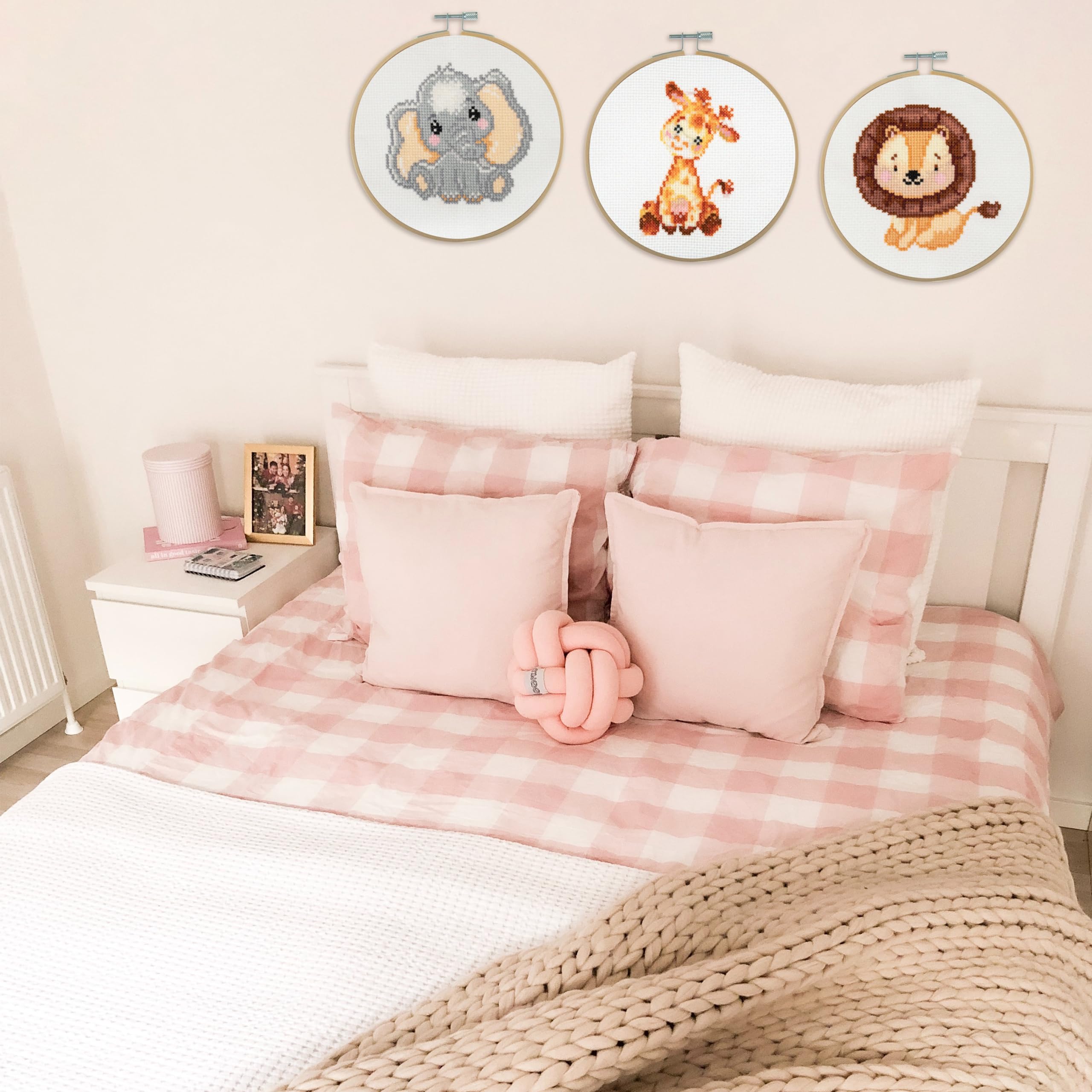 Trimits 3PK Cross Stitch Kits for Adults Beginners - Pre Printed Zoo Animals | 13x13cm 6