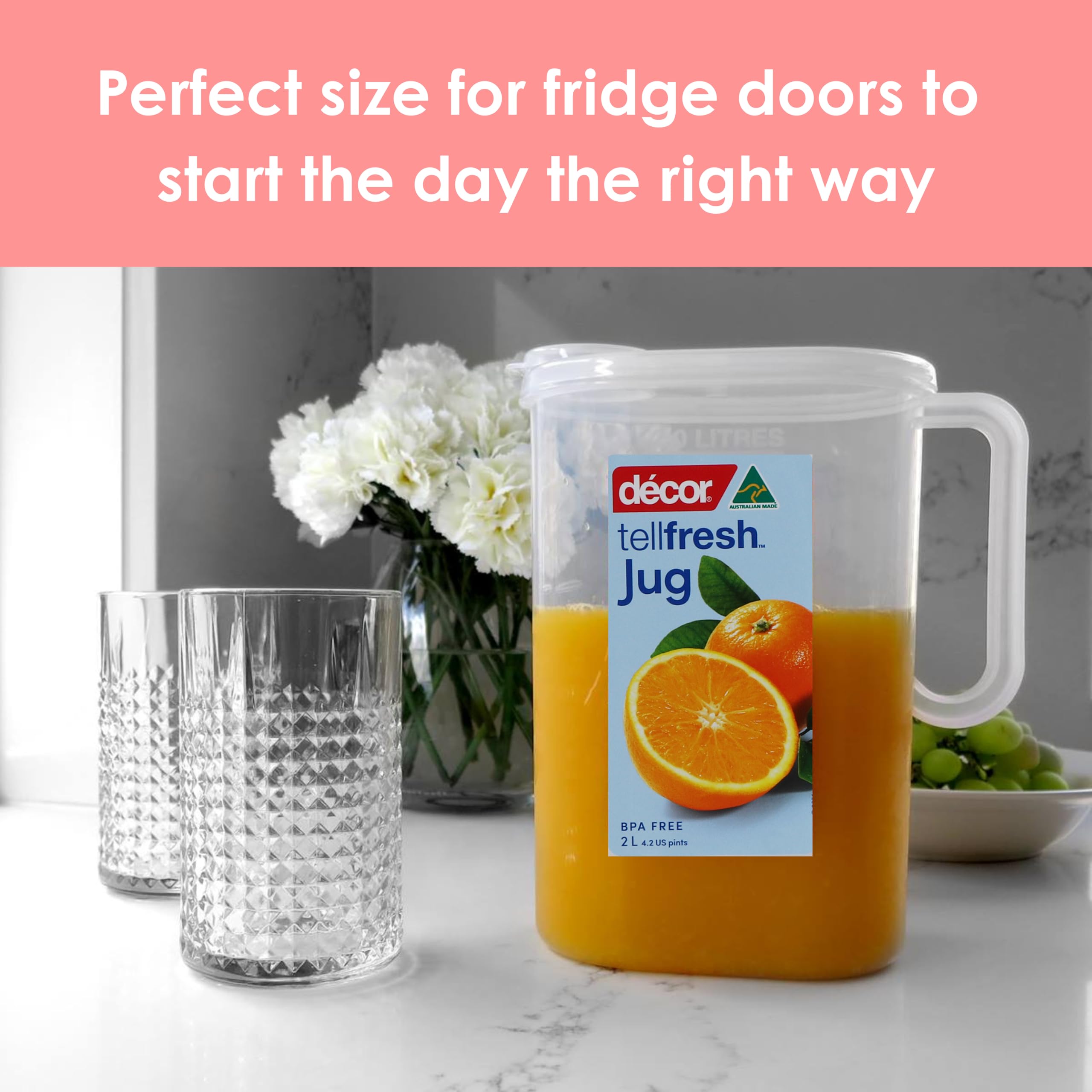 Décor Tellfresh 2L Water Jug with Pop Open Lid | Airtight Container | Graduated 5