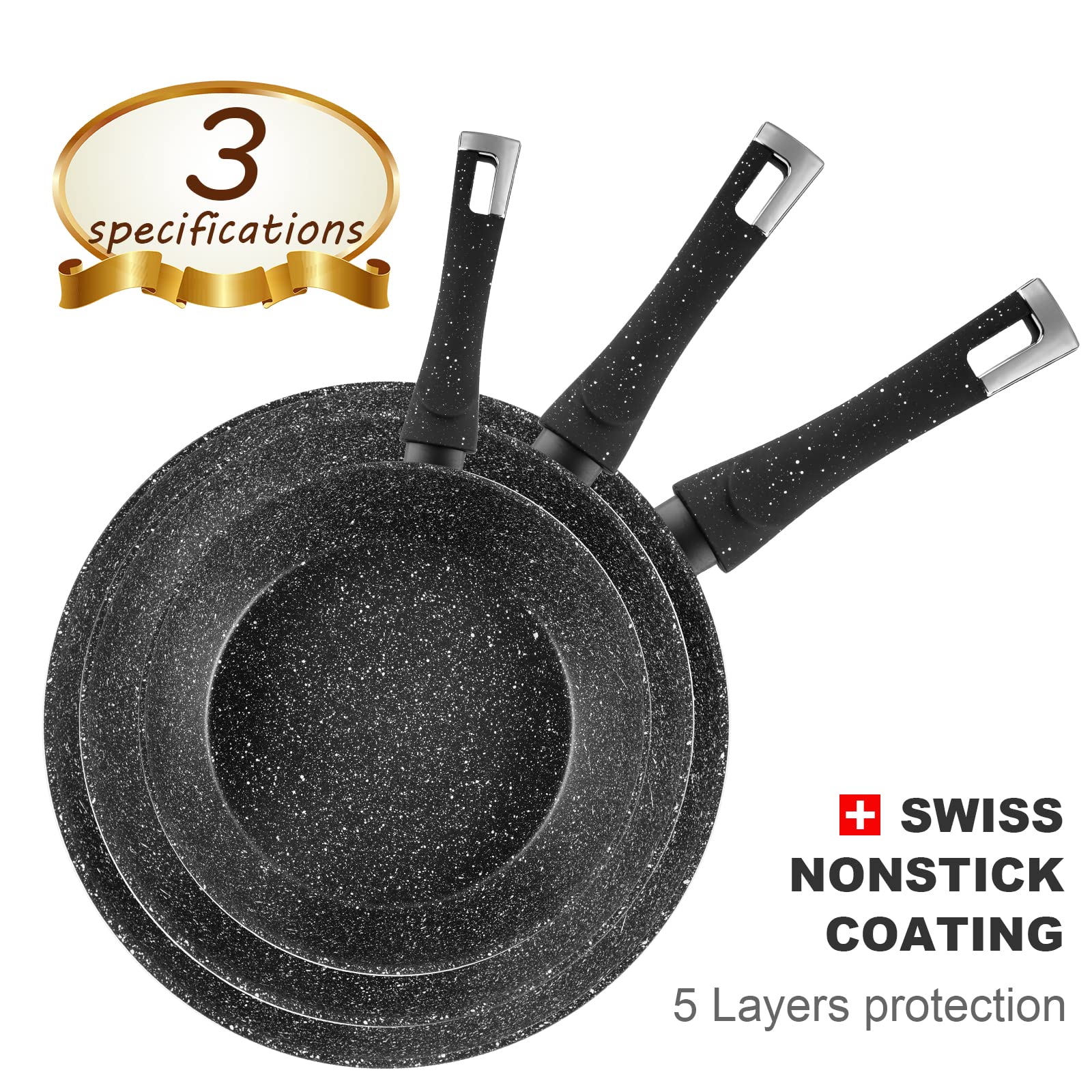 Rainberg 24cm Deep Frying Pan with Lid, Granite Nonstick, Induction Compatible, Black 8