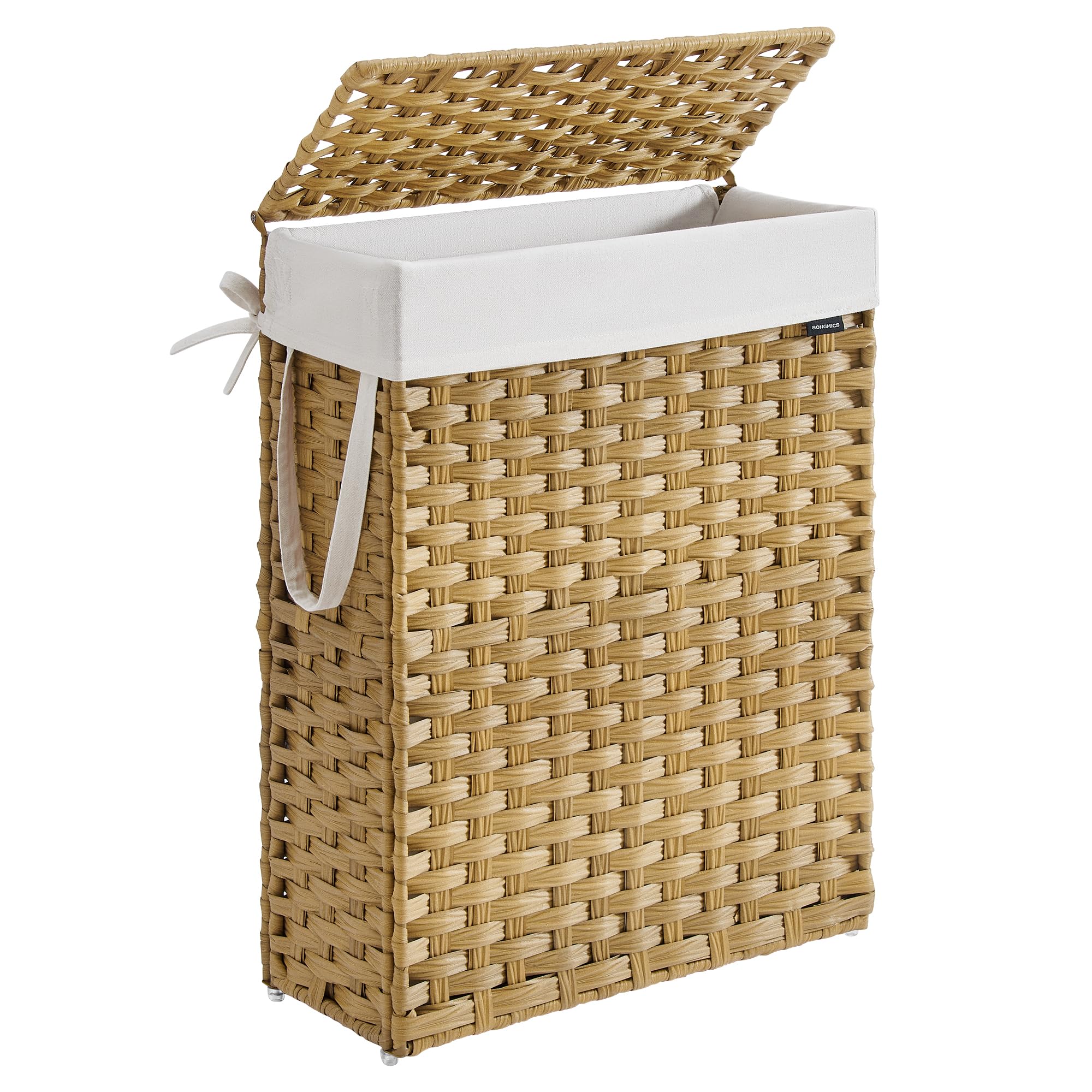 SONGMICS Slim Laundry Basket - 55L Synthetic Rattan Storage with Lid & Handles | Foldable | Goose Yellow 1