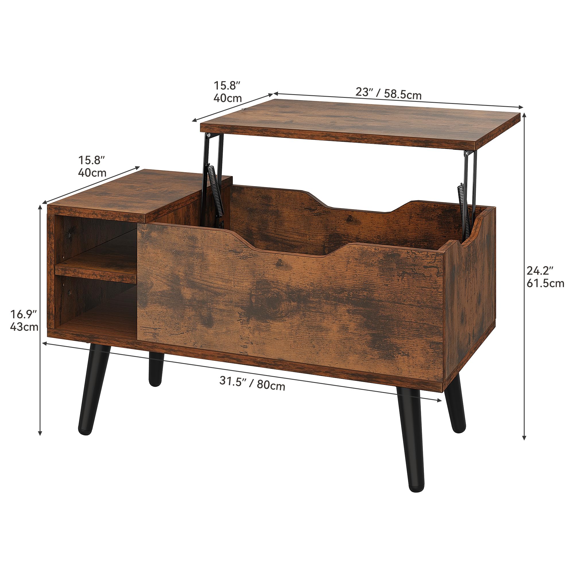 YITAHOME Lift Top Coffee Table - Rustic Brown | Hidden Storage | Removable Side Drawer | 80 x 40 x 61.5 cm 2