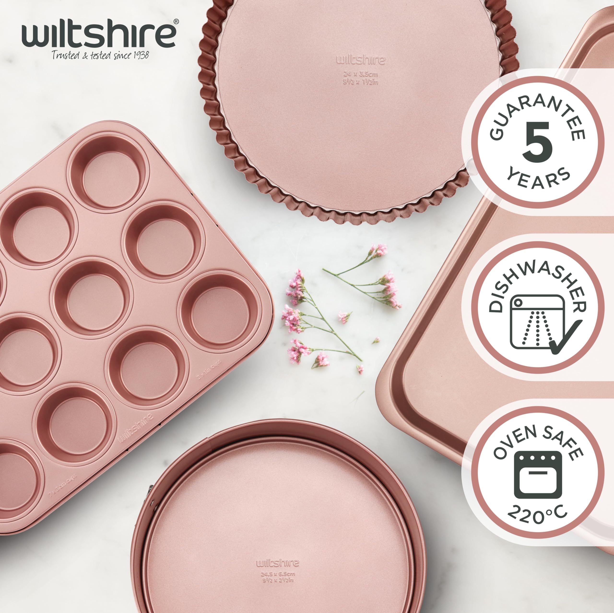 Wiltshire Rose Gold Square Cake Pan - Non-Stick Carbon Steel | 22x22x5cm Exterior 5