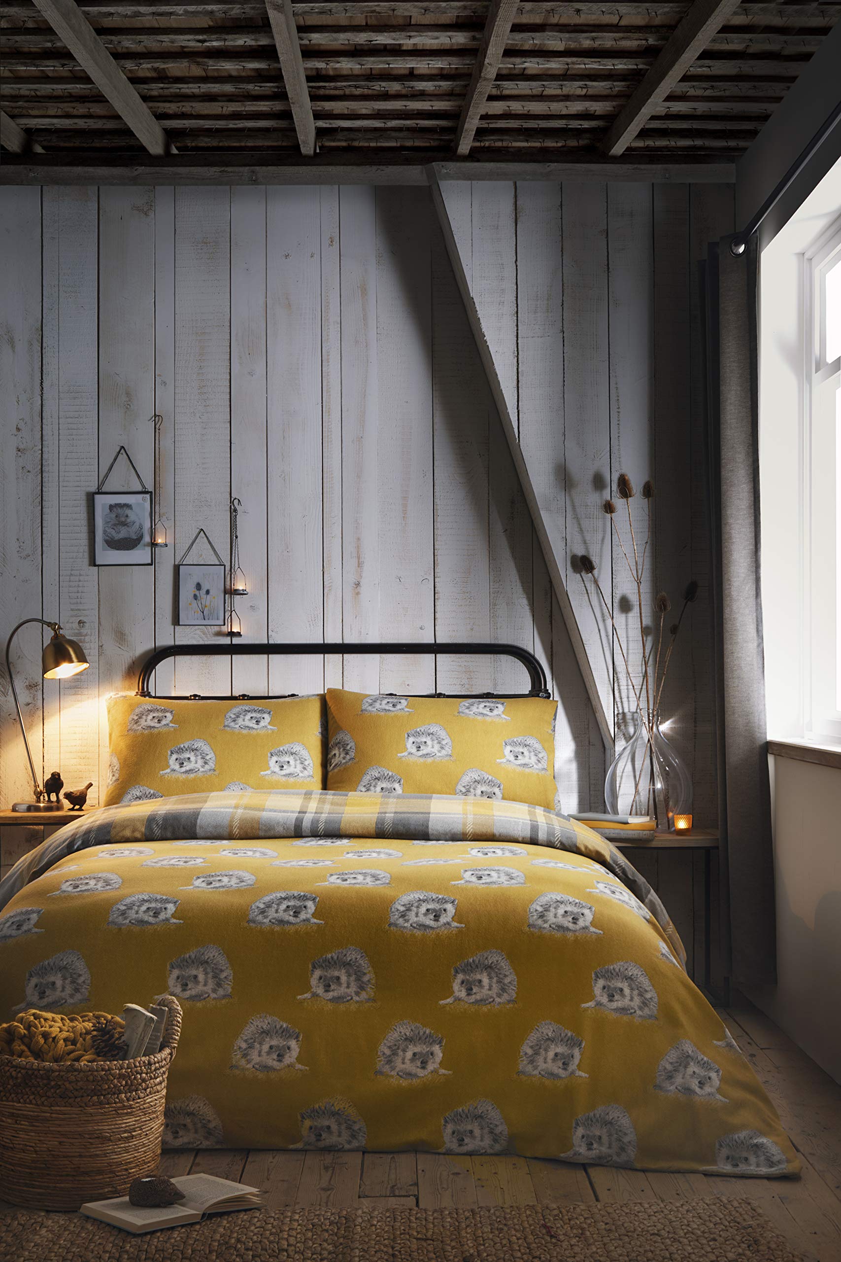 Dreams & Drapes Colville Check Ochre Hedgehog Duvet Cover Set | King Size | 100% Brushed Cotton 4