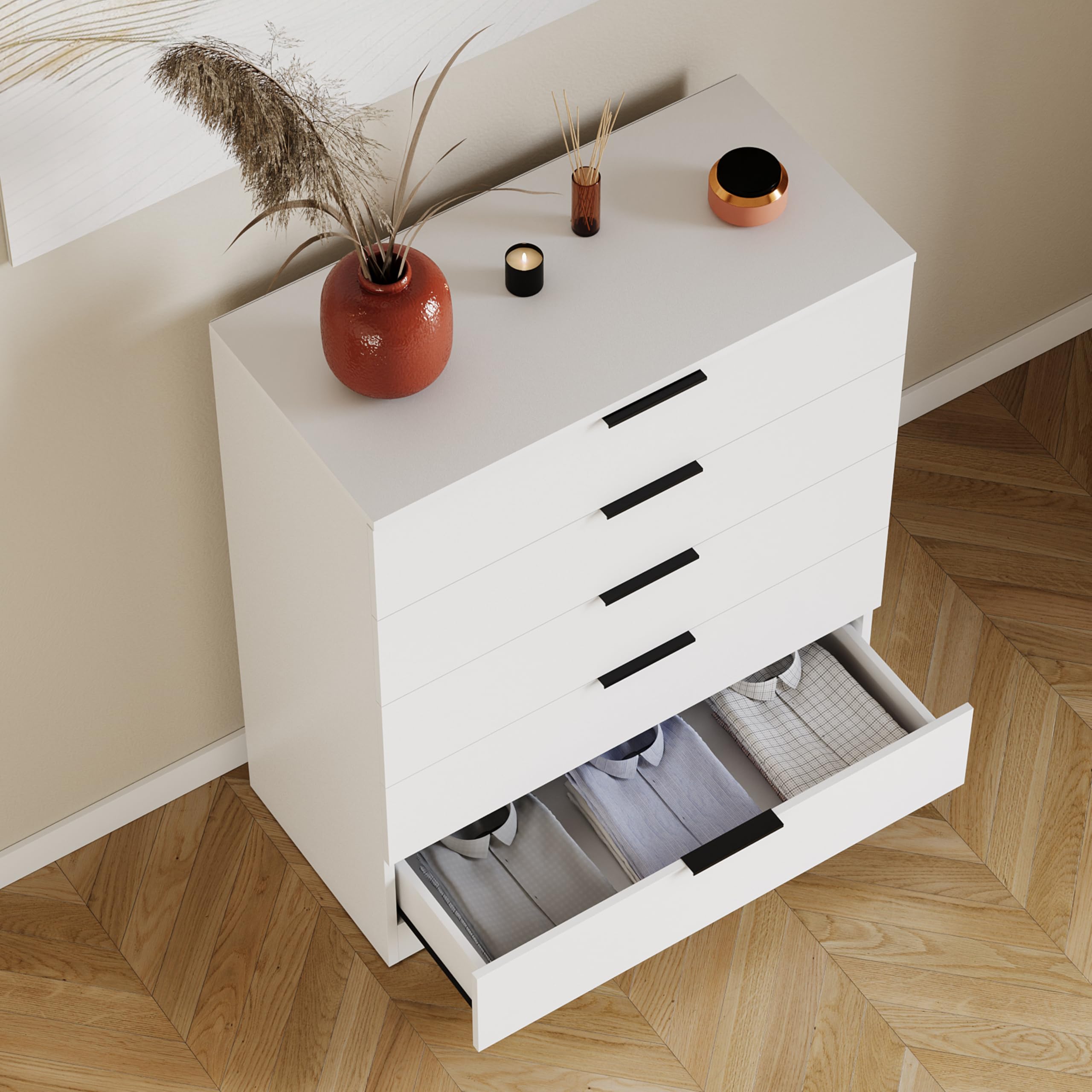Vida Designs Trega 5 Drawer Chest of Drawers - White | 90H x 66W x 36D cm | Space-Saving 7