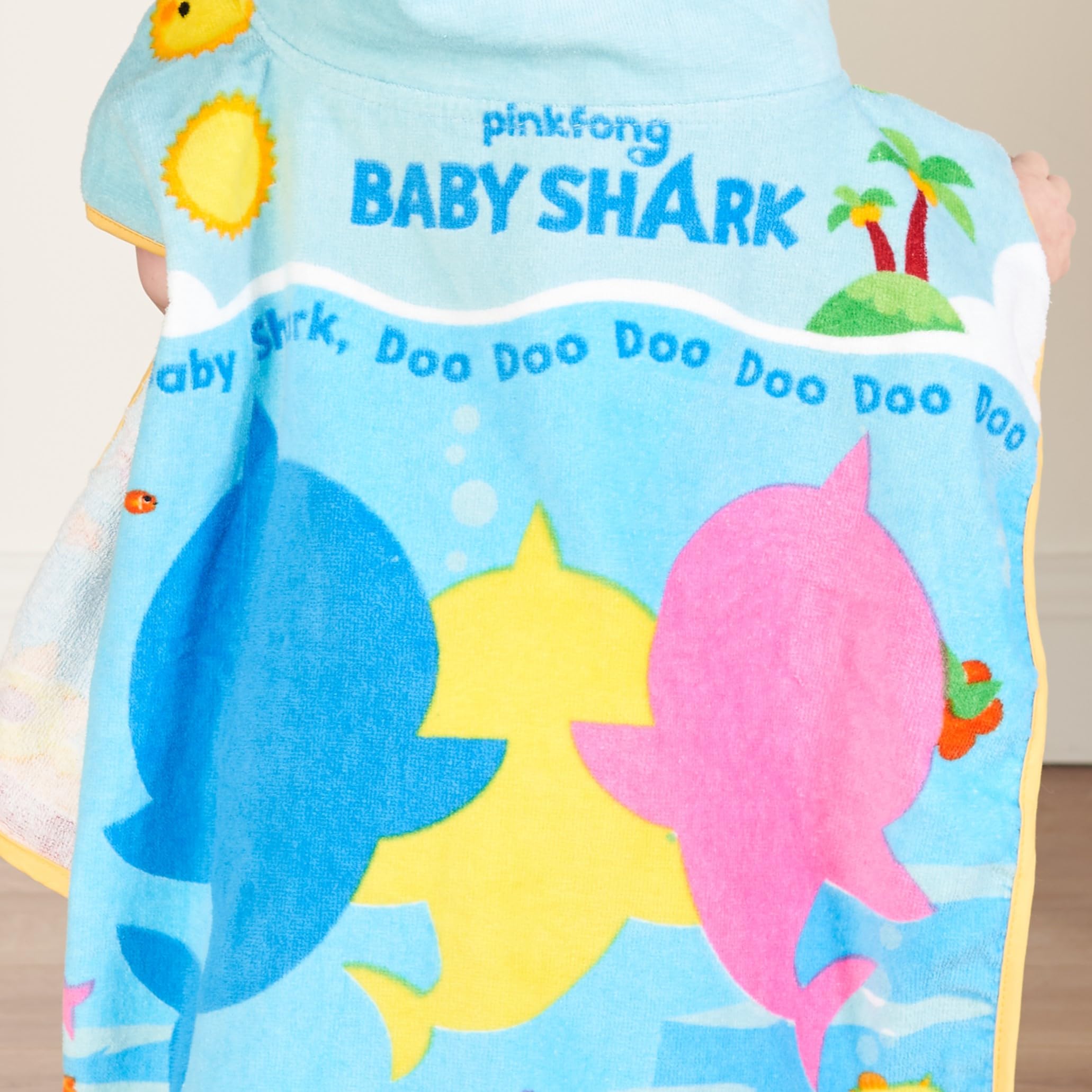 Baby Shark Hooded Poncho Towel - 100% Cotton Terry | 50 x 50cm | Ages 12M+ 4