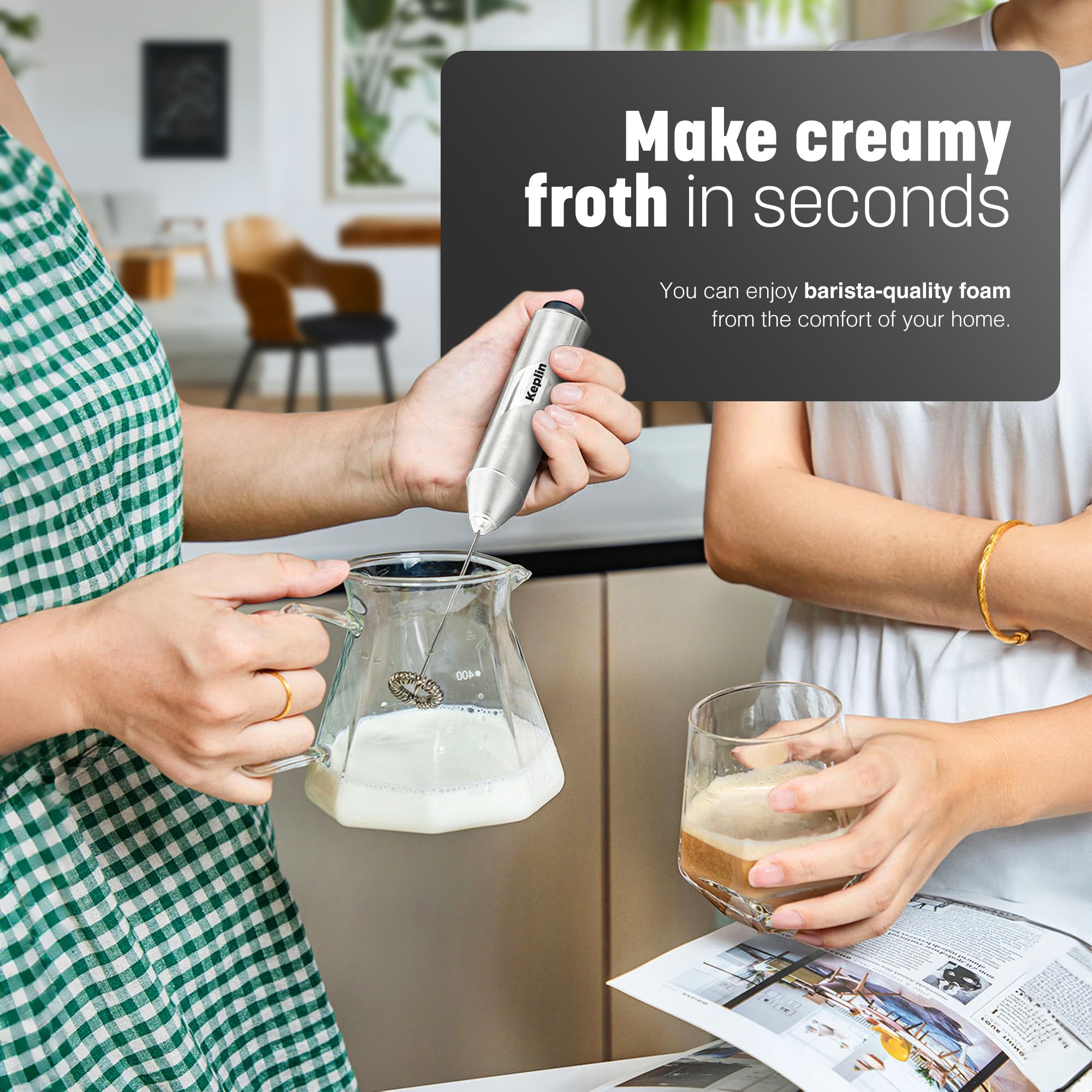 KEPLIN Handheld Milk Frother - Stainless Steel Electric Whisk | Portable | Self-Cleaning 4