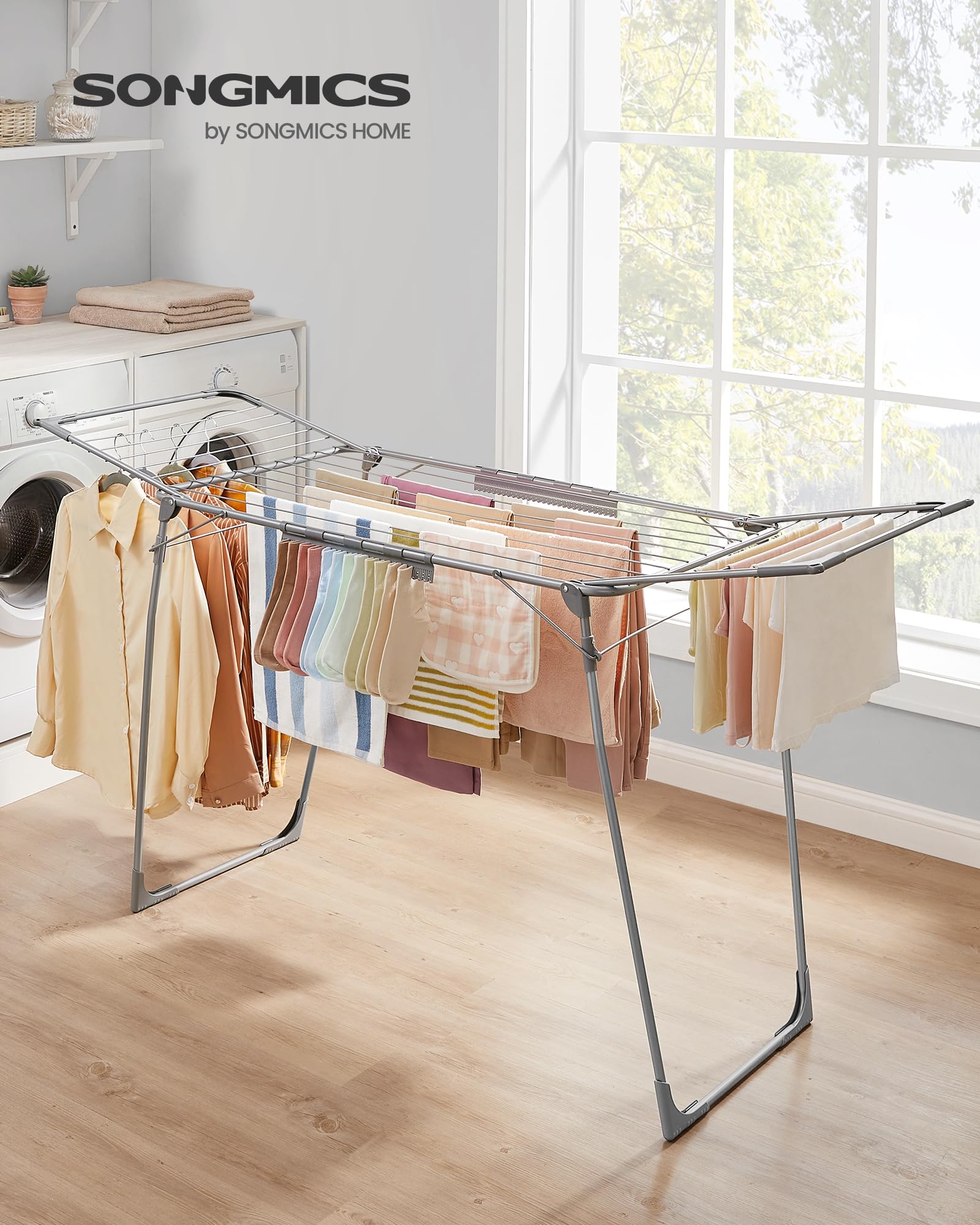 SONGMICS Clothes Drying Rack - 18m Drying Space | 18kg Capacity | Foldable Metal Airer 2