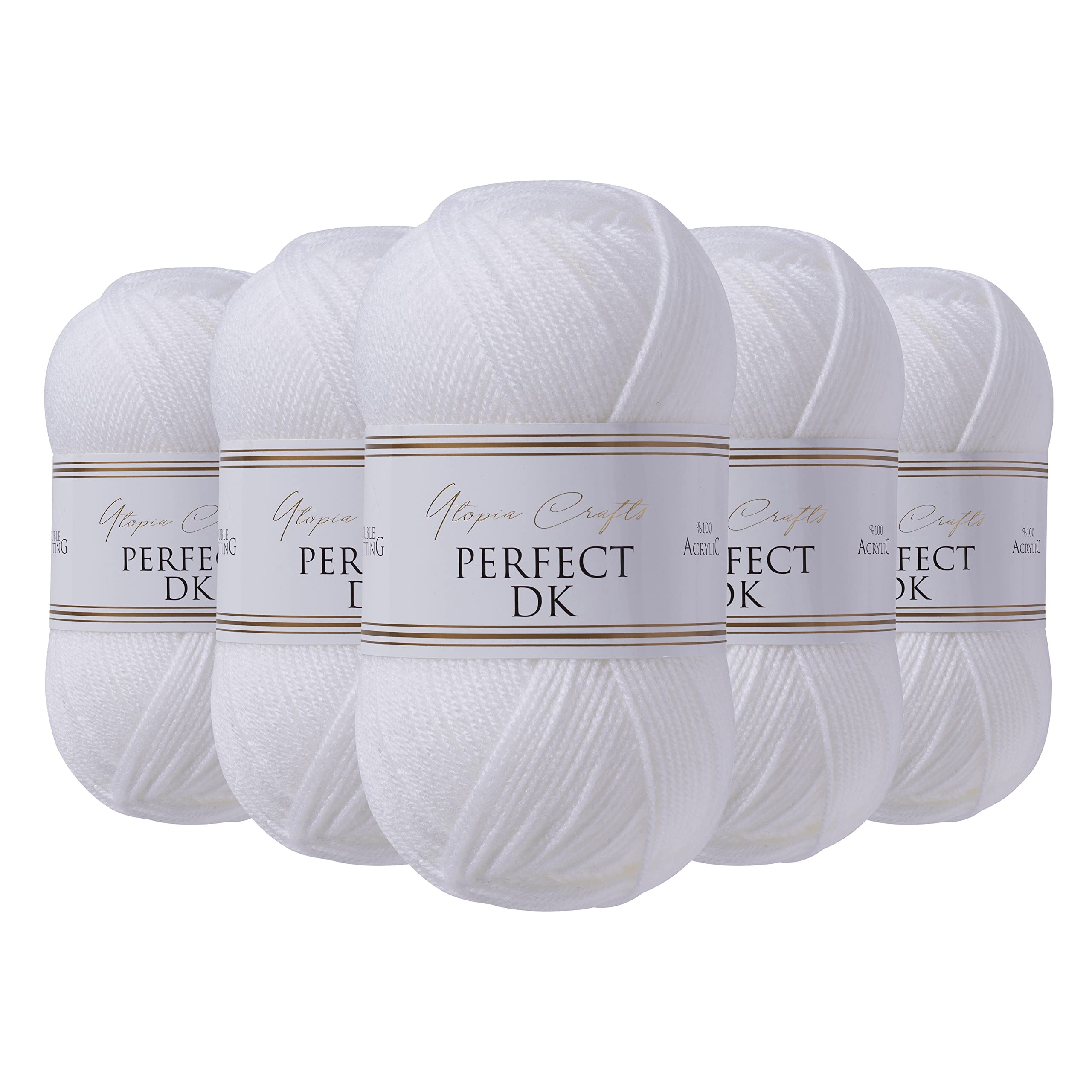 Utopia Crafts DK Double Knitting Yarn - 5 Pack White Acrylic | 100% Acrylic, 1500m Total 1