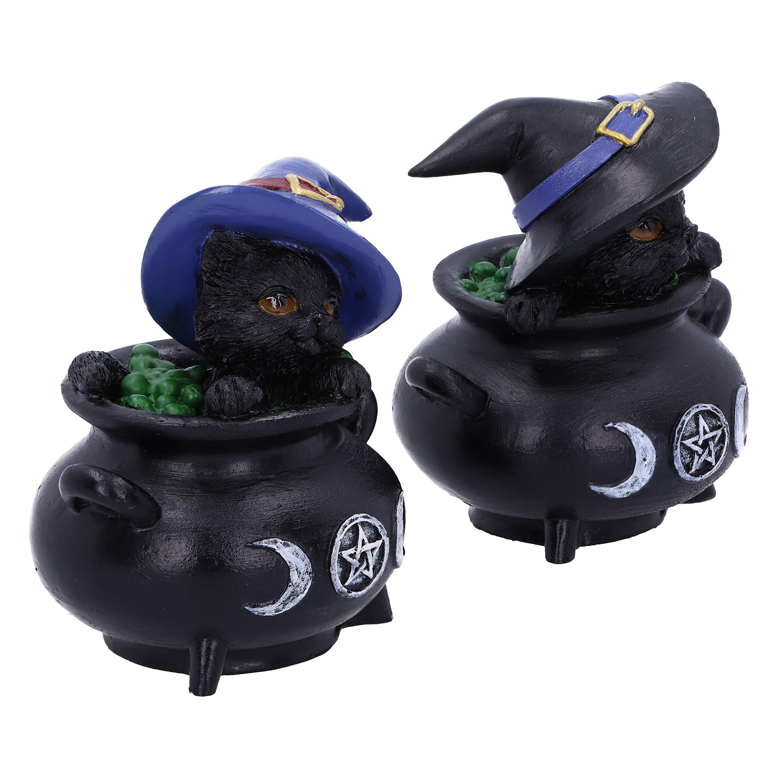 Nemesis Now Hubble and Bubble Witches Familiar Black Cat and Cauldron Figurines, 8cm 3