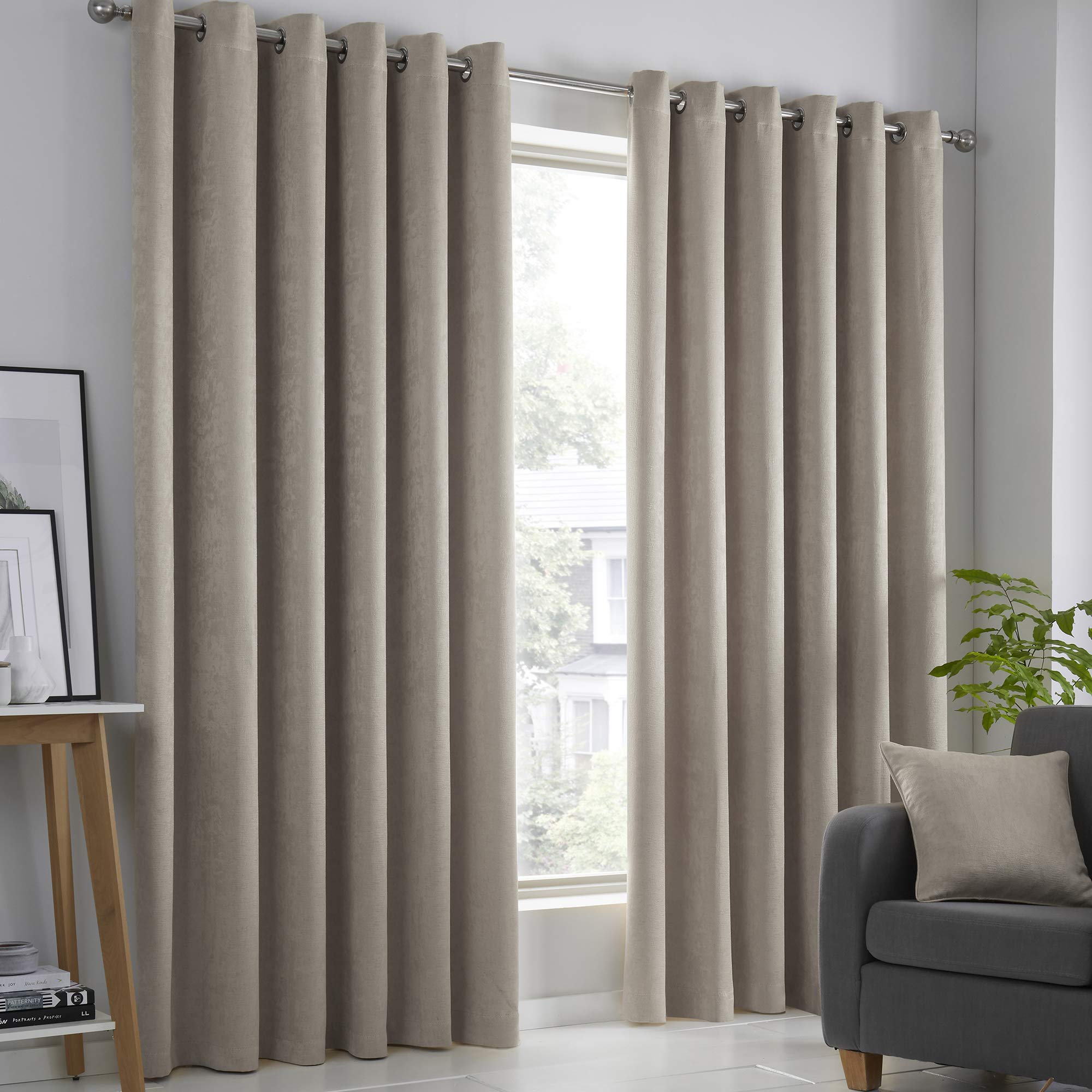 Fusion Strata Collection - Natural Linen Eyelet Dim-Out Curtains W46 x L72 (Set of 2 Panels) 1