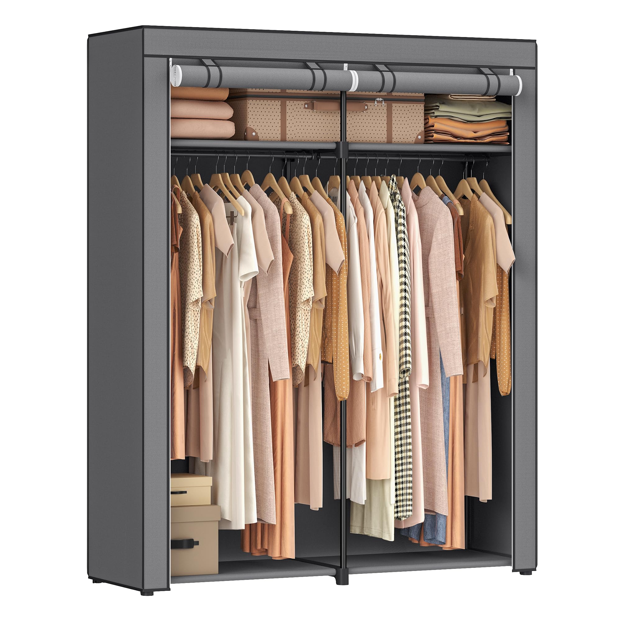 SONGMICS Portable Foldable Closet Wardrobe with 2 Hanging Rails | Grey | 140x43x174cm 1