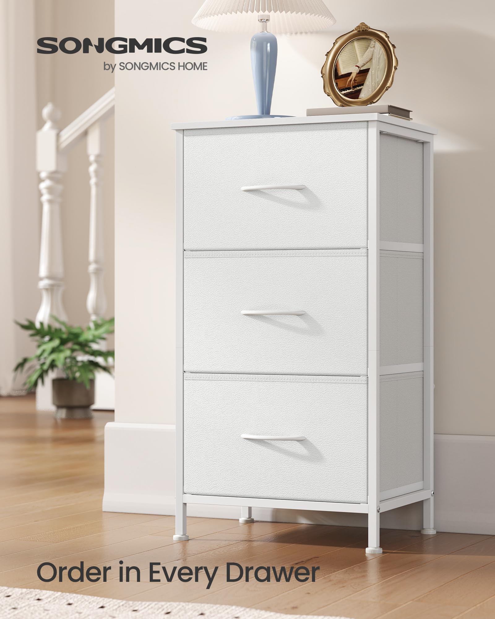 SONGMICS Chest of Drawers - 3 Fabric Drawers Storage Unit | Steel Frame | Cloud White + Snow White 3
