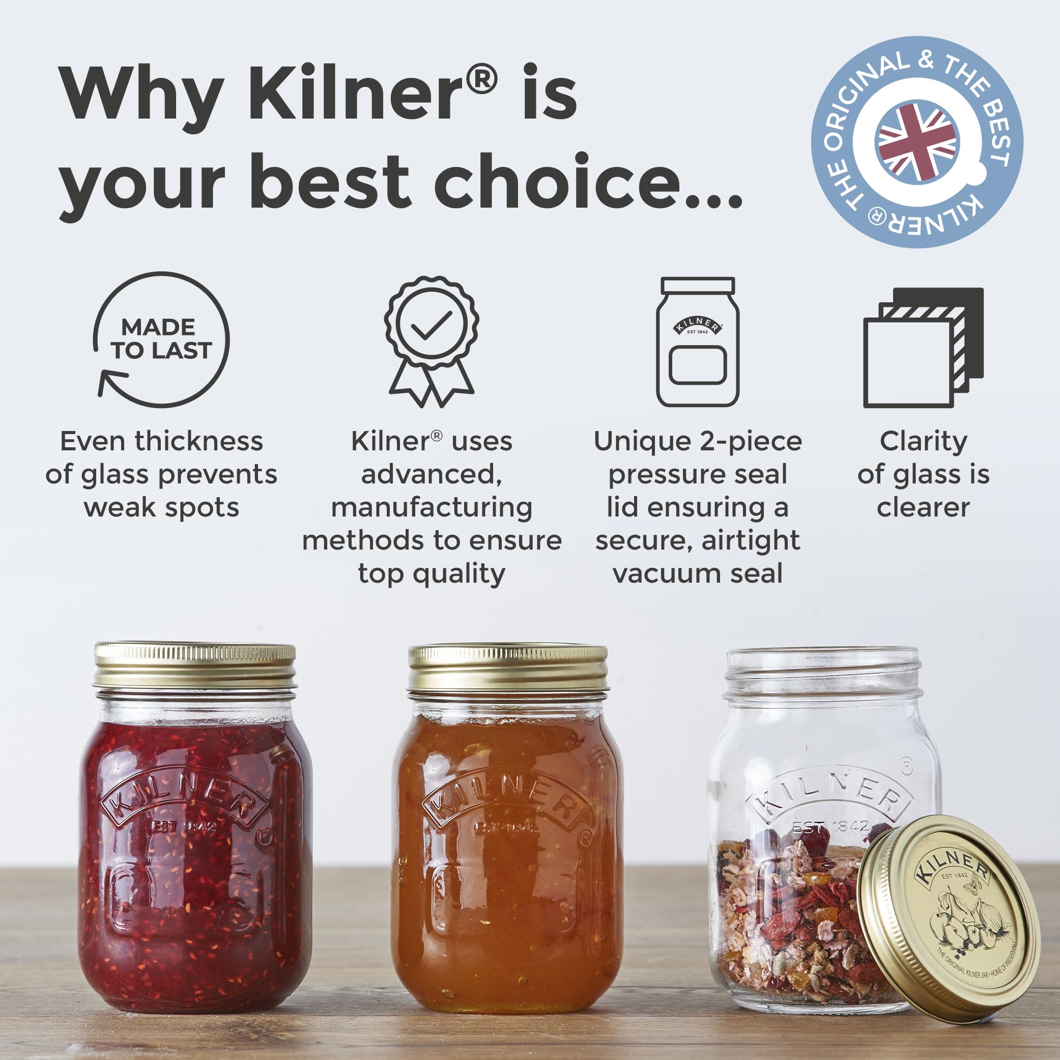 Kilner 1 Litre Round Glass Preservation Jar with Screw Top Lid | BPA-Free 9