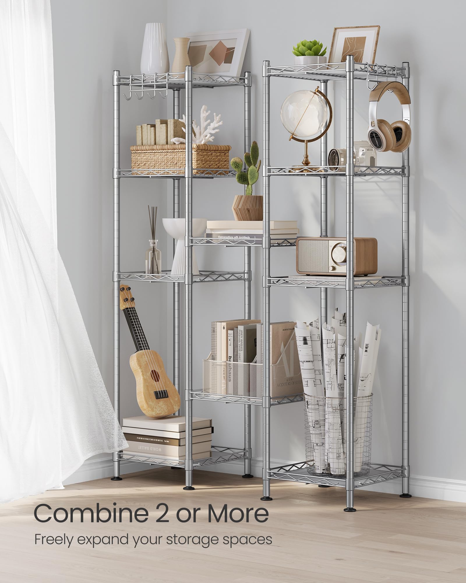 SONGMICS Bathroom Shelf - 5-Tier Metal Storage Rack | 20kg/Shelf Load | Adjustable Height 5