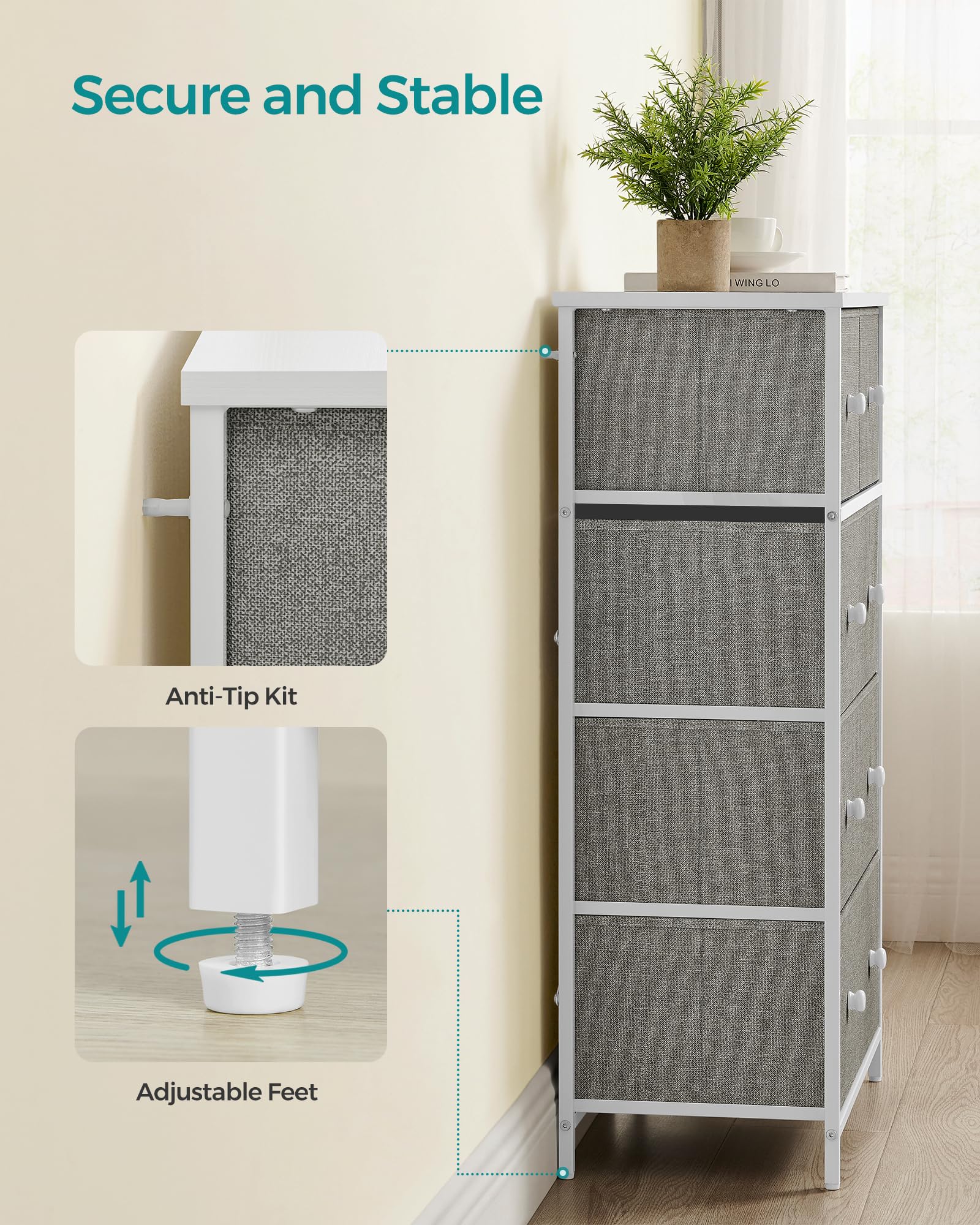 SONGMICS 5-Drawer Fabric Storage Organiser Unit - Light Grey/White | 30x56x93 cm 8