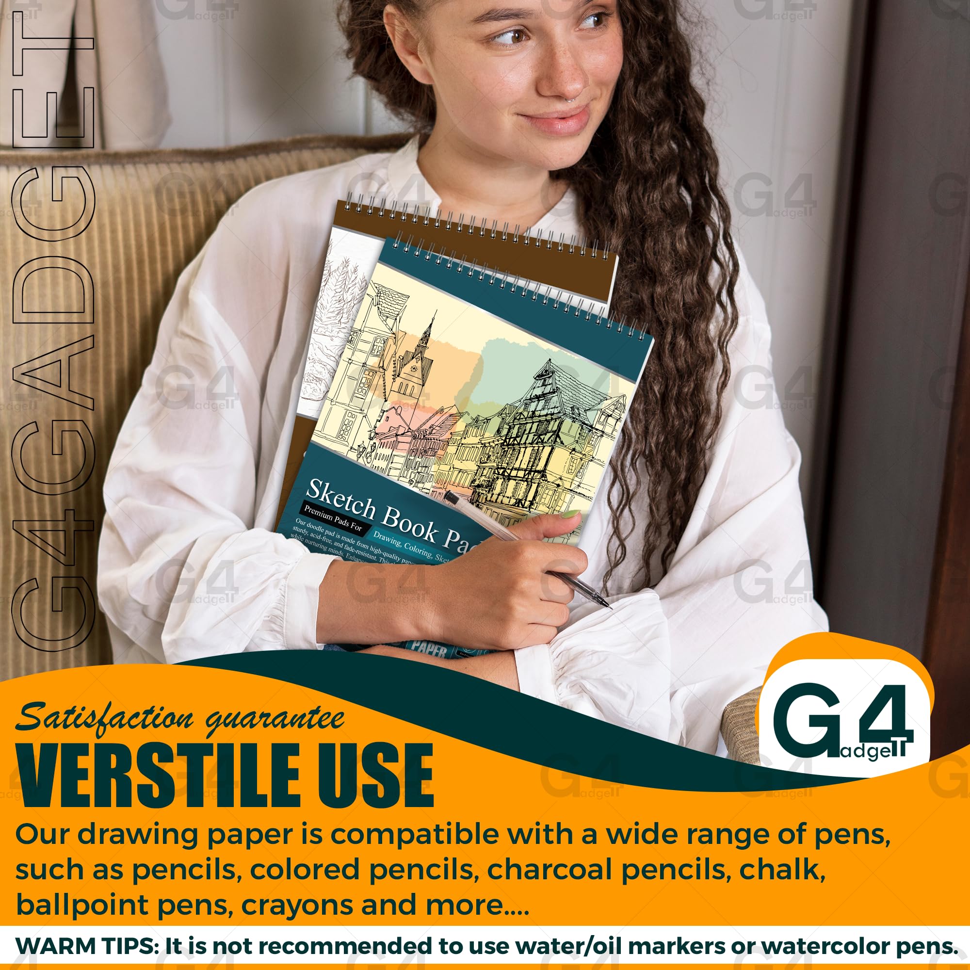 G4GADGET Sketchbook - 2 Pack A3 Drawing Pads | 170 GSM Thick Paper | Wiro Bound 8
