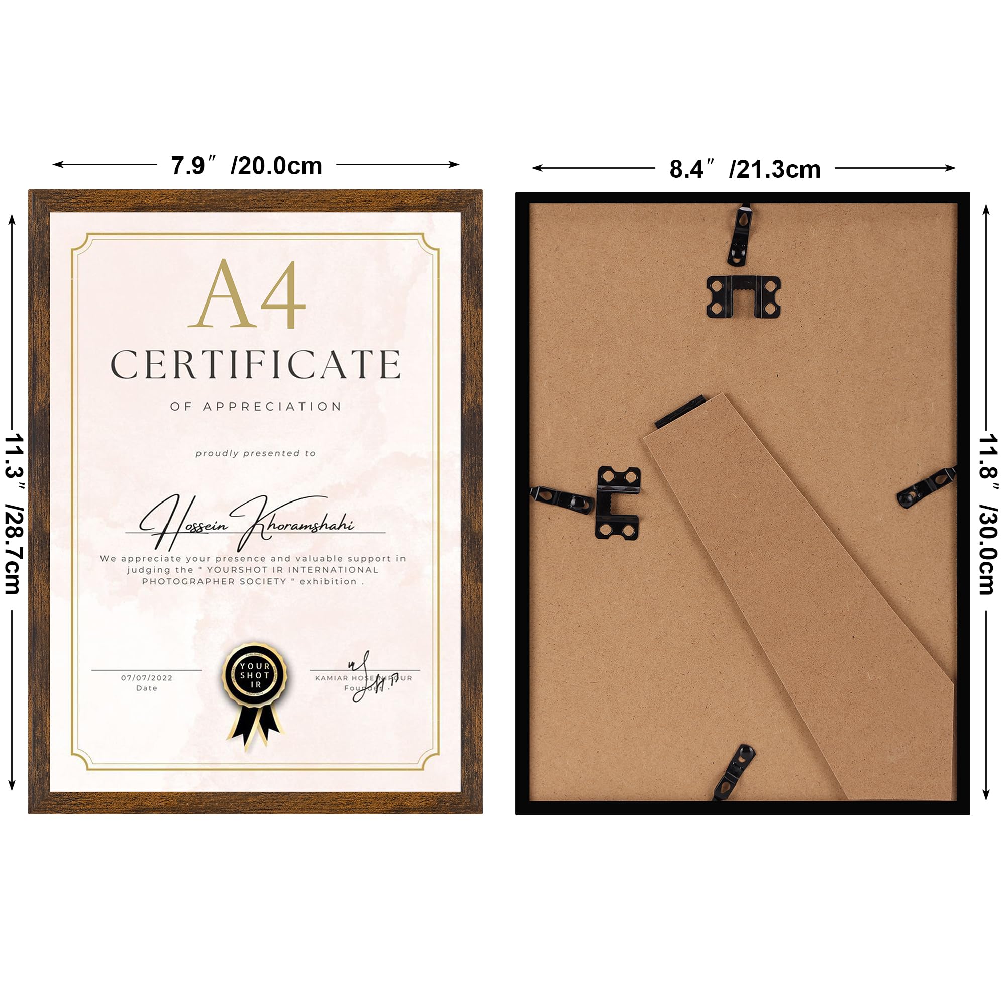 Ditwis A4 Picture Frame Brown for Certificates, Documents, Artwork, and Photos | Wall or Tabletop Display 2